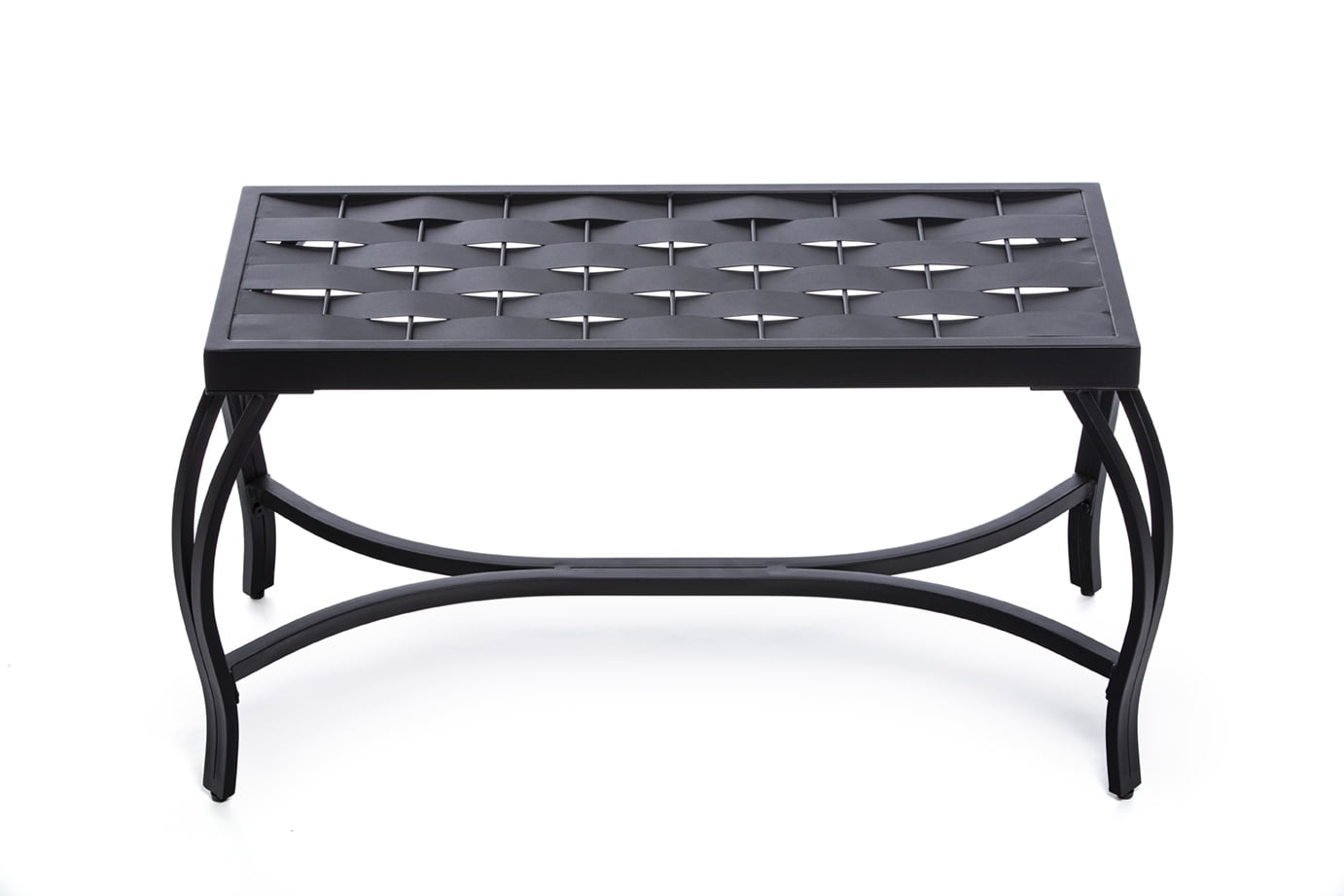 Mango Steam Free Standing Patio Garden Weave Bench, Metal Charcoal Black - Image 4