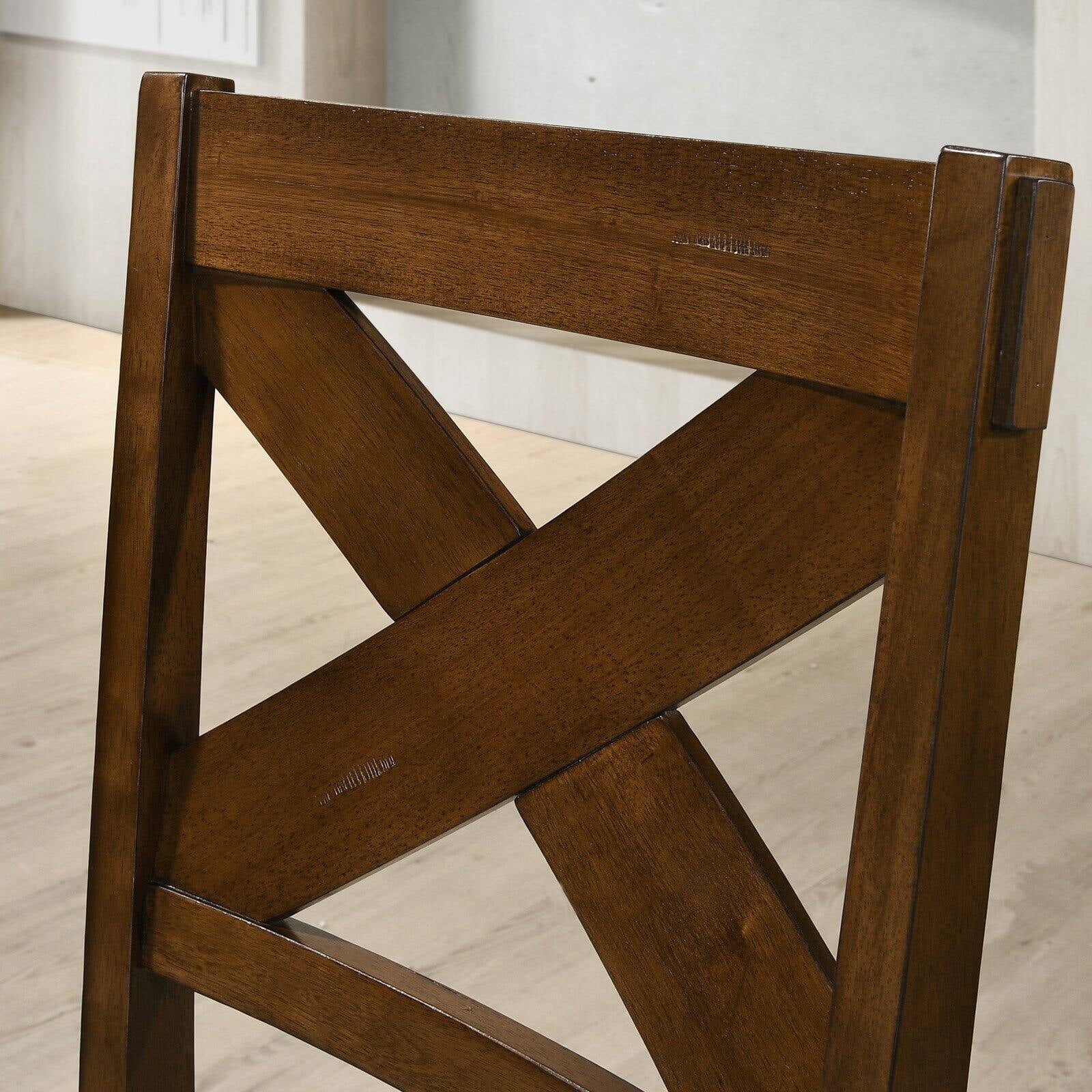 Roundhill Furniture Karven Cross Back Upholstered Dining Chairs in Dark Hazelnut Finish, Set of 2 - Image 2