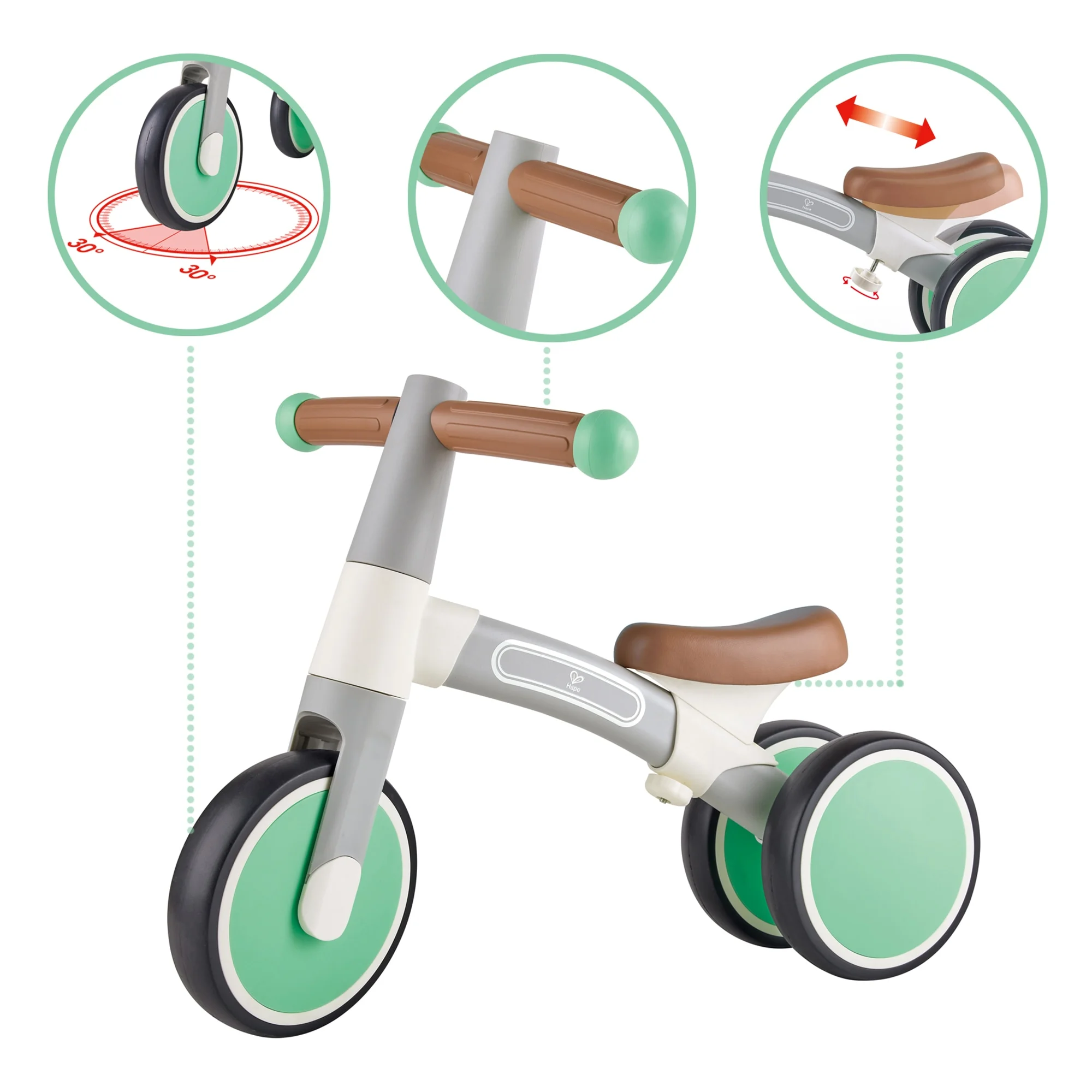 Hape: First Ride Balance Bike - Light Green - Lightweight 3 Wheeled Tricycle, Adjustable Position, Foam Wheels, Learn To Ride, Kids & Toddlers 18mo+ - Image 5