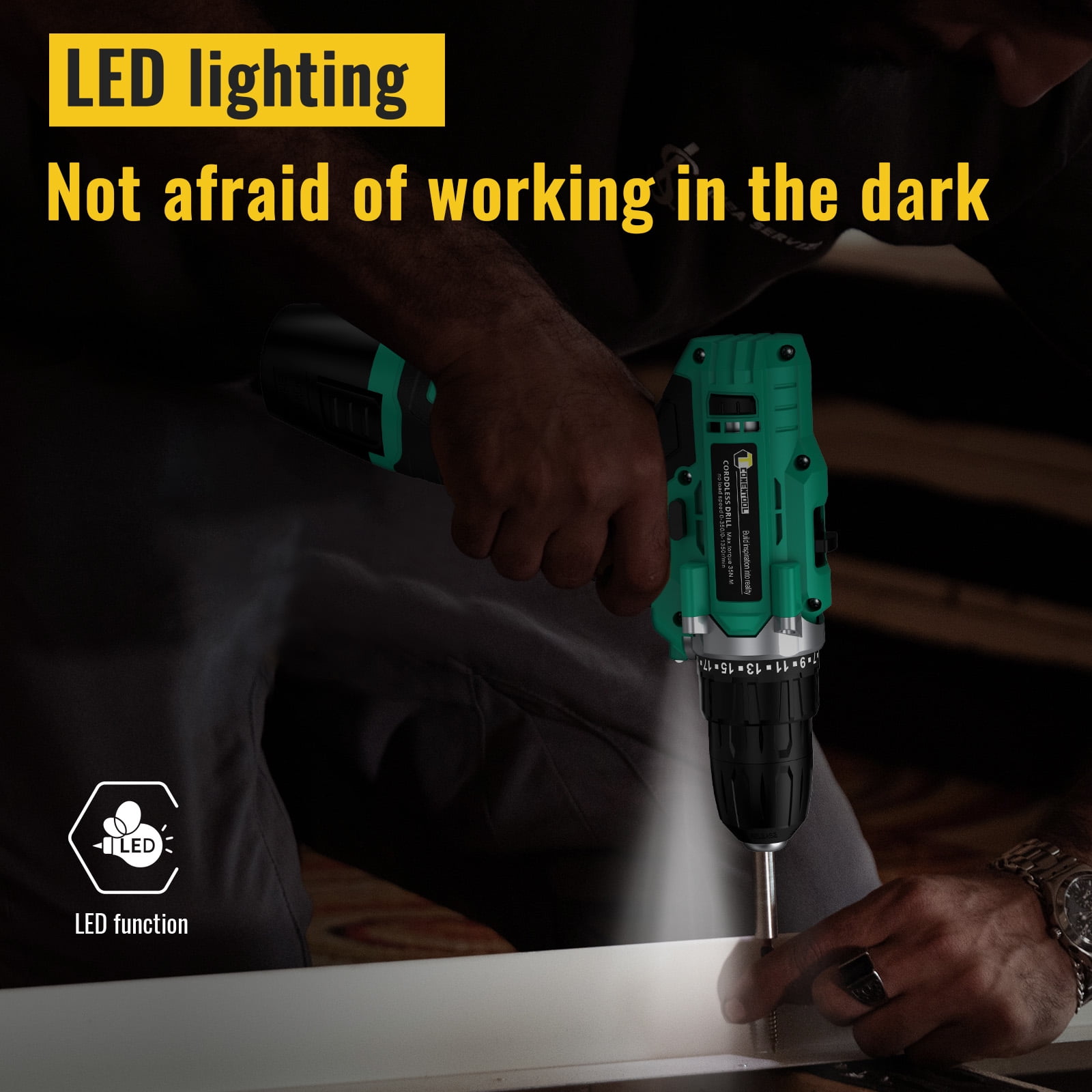 CONENTOOL 12V Cordless Drill Combi Driver Electric Screwdriver Set W/ 2 Battery,36pcs Electric Impact Wrench Gun Kit With Carry Case/Screwdriver Bit/ Socket Wrench / Drill Bit Set - Image 9