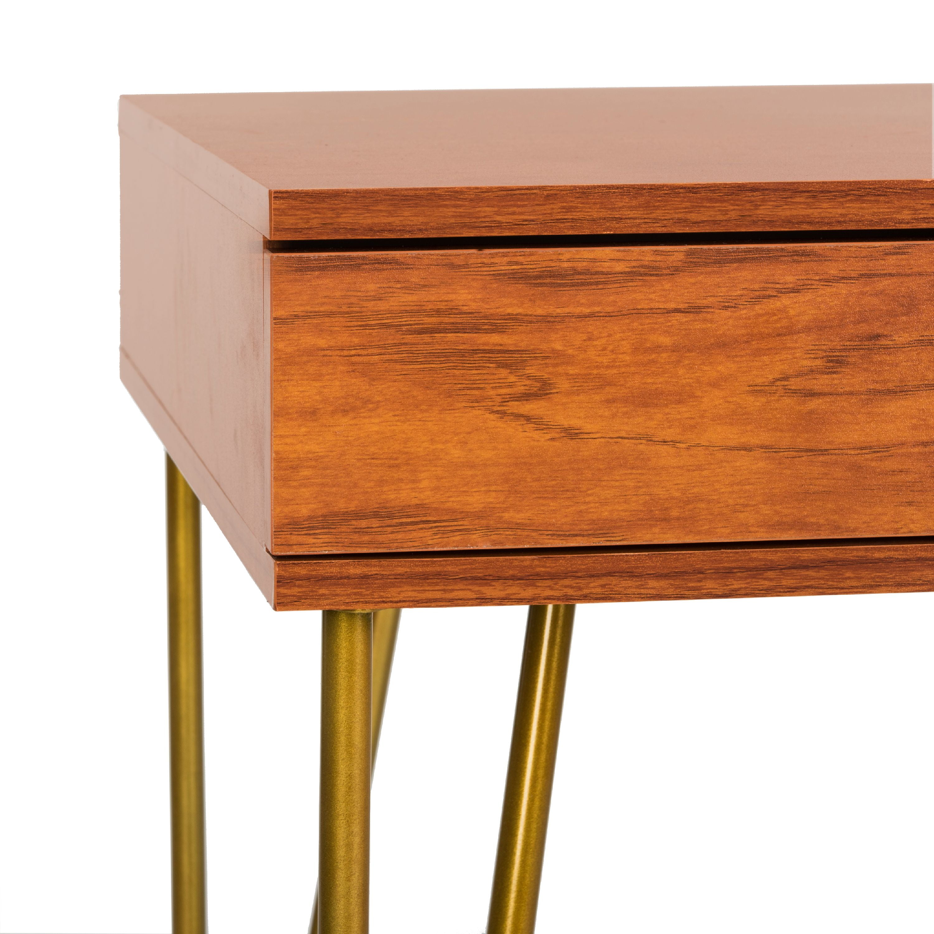 SAFAVIEH Pine Solid Mid-Century 2 Drawer Desk, Natural/Gold - Image 2