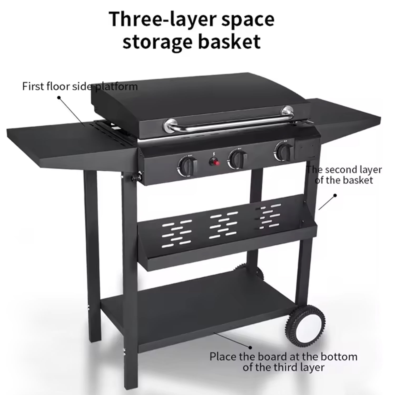 SUGIFT 3-Burner Propane Gas Griddle Outdoor Flat Top Gas Grill Can Be Detached Table Top Griddle, for BBQ, Camping - Image 2