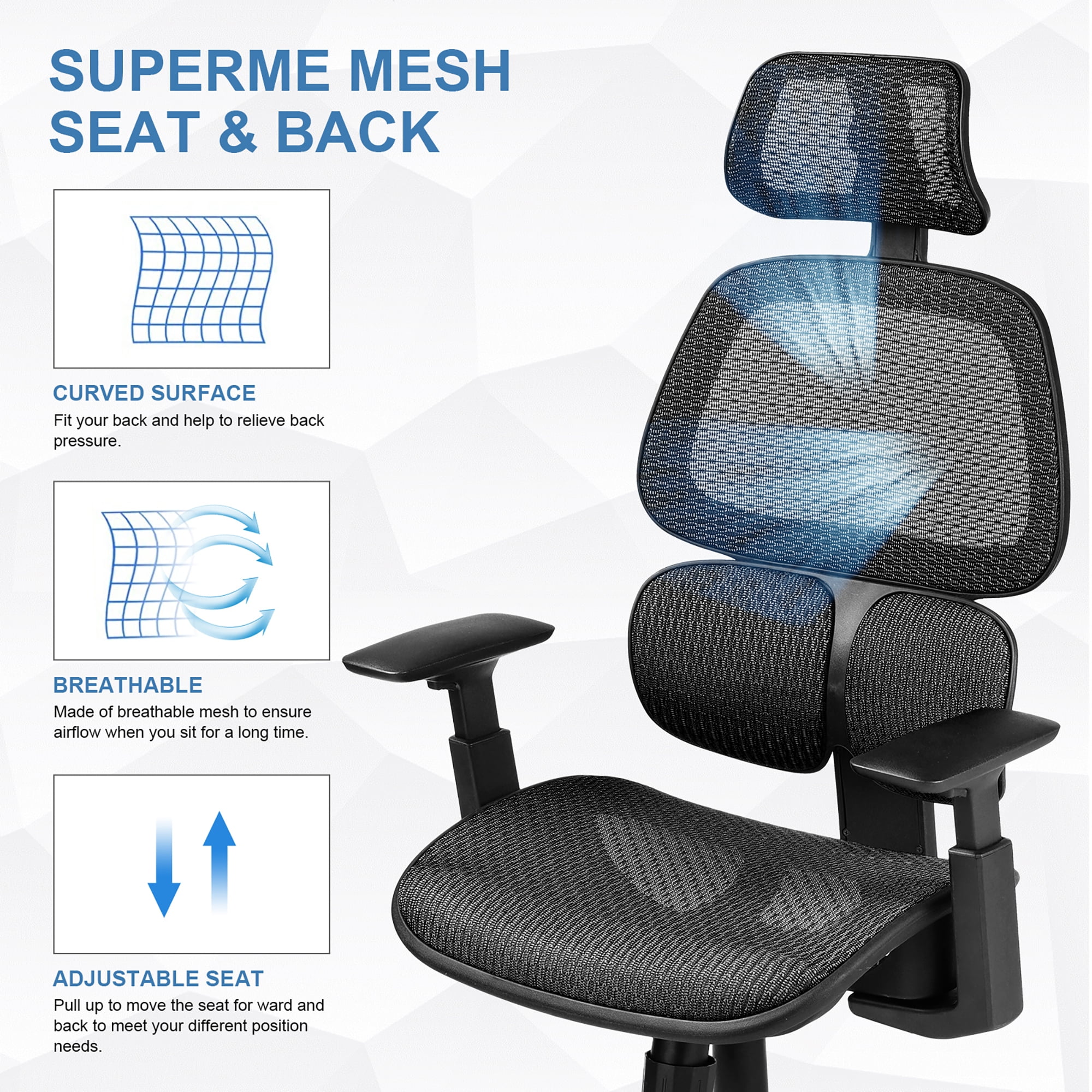 Comhoma Erogonomic High Back Mesh Office Computer Chair, Black - Image 6