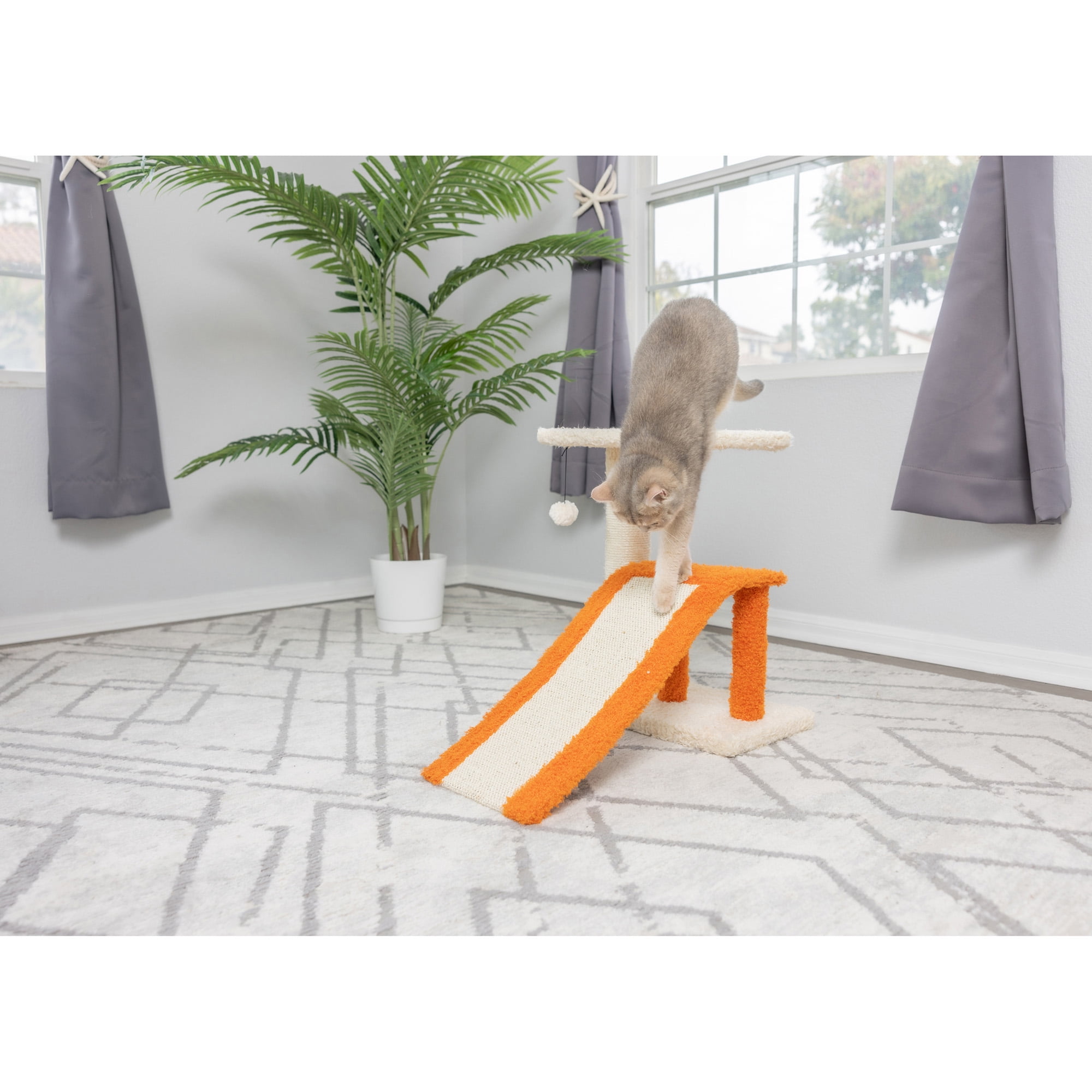 Armarkat X2101 Two Level Platform Real Wood Scratcher w Sisal Carpet Ramp Beige - Image 2