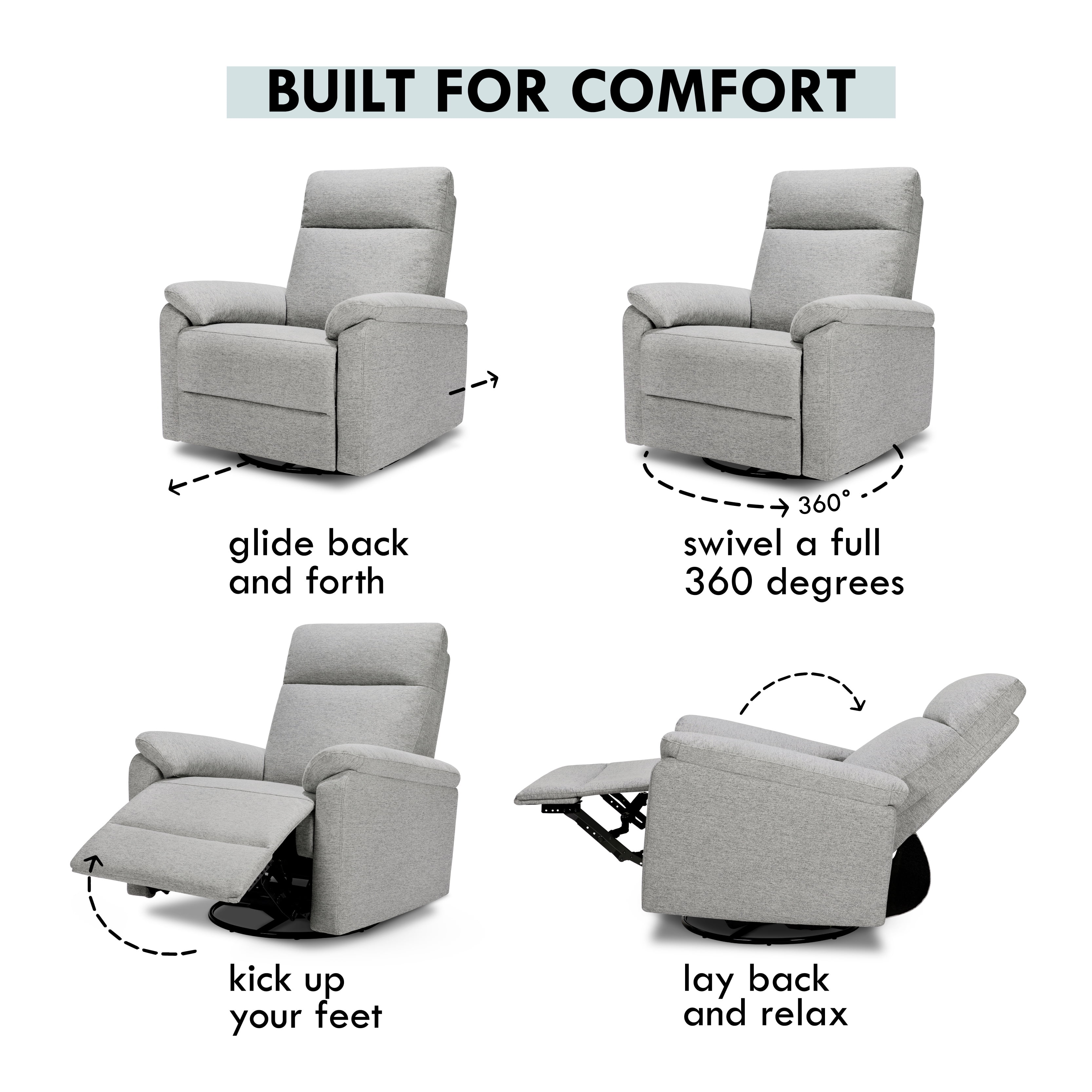 DaVinci Suzy Swivel Glider Recliner Chair, Frost Grey - Image 6