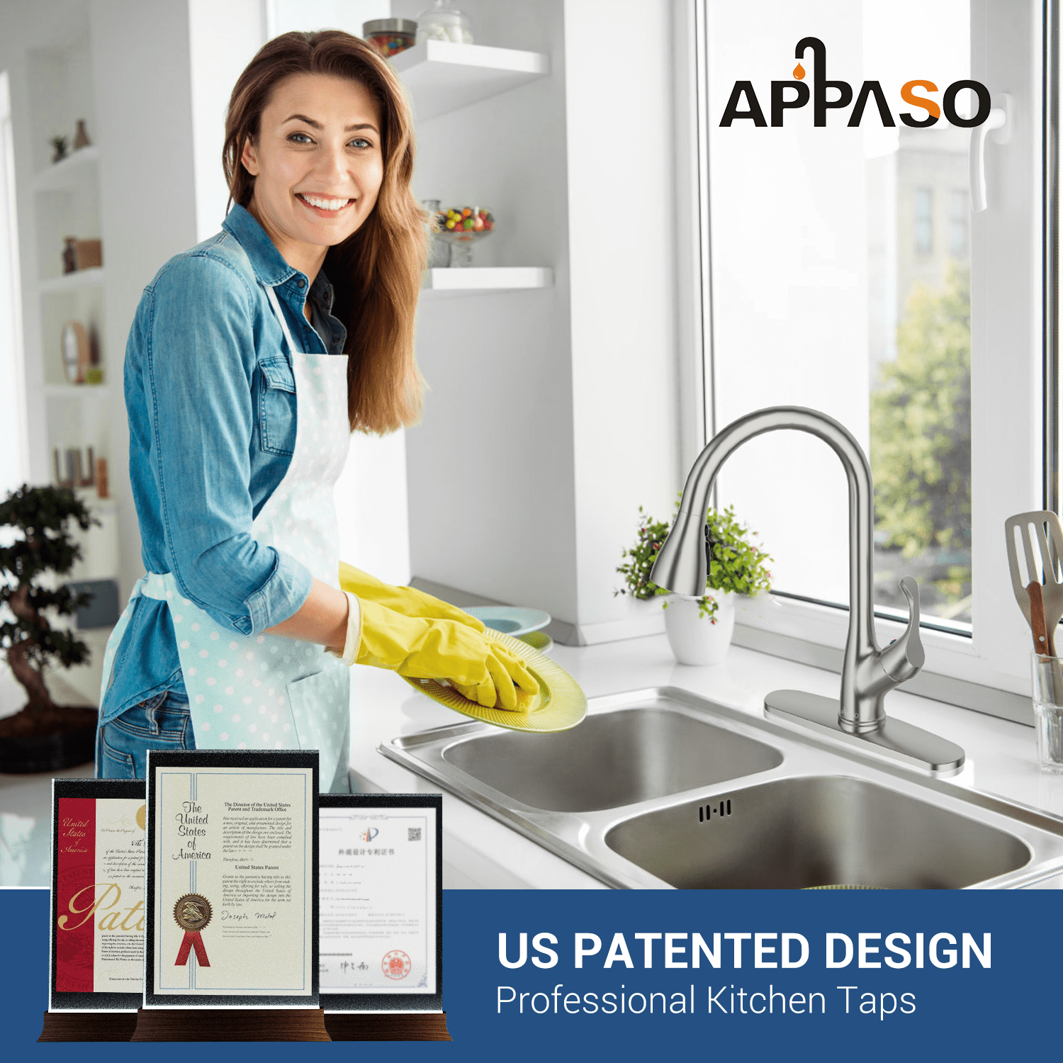 Appaso Pull Down Kitchen Faucet with Sprayer Stainless Steel Brushed Nickel - Single Handle Commercial High Arc Pull Out Spray Head with Deck Plate, Grifos De Cocina - Image 6