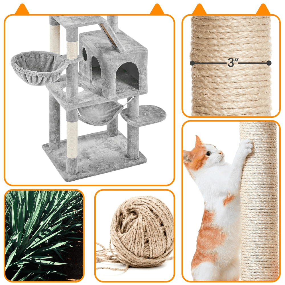 Alden Design 71.5″ H Multi-Level Large Cat Tree with 2 Cozy Perches and 2 Condos, Light Gray - Image 3