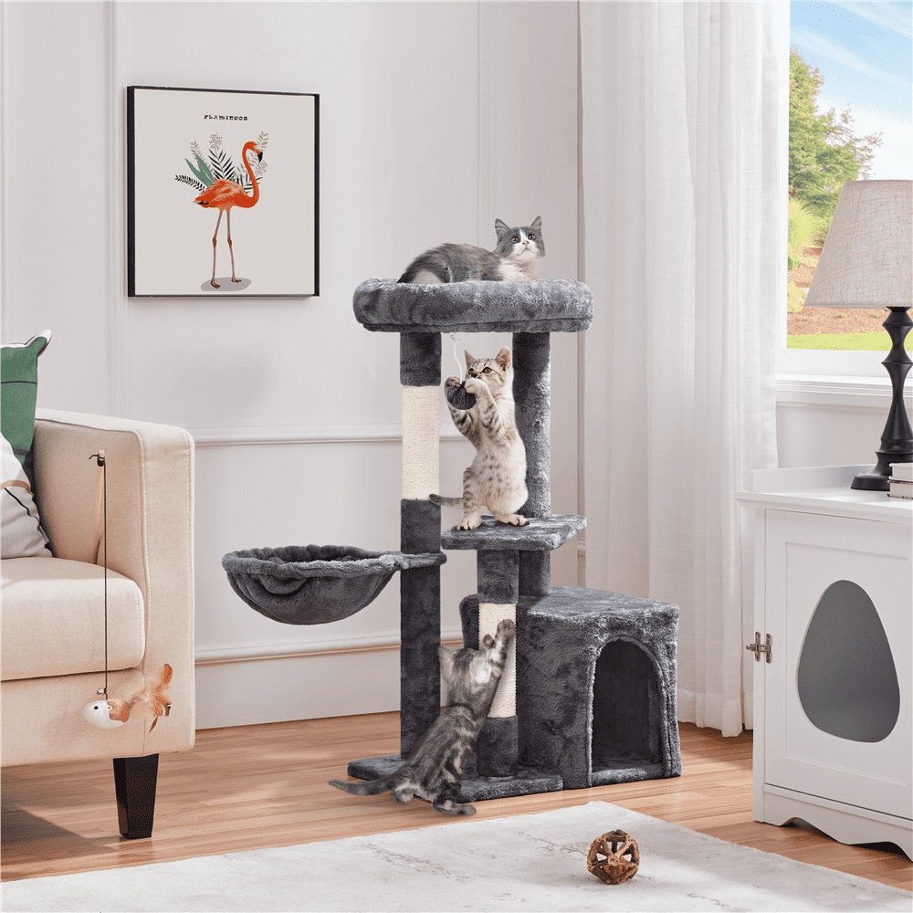 Alden Design 34.5" H Cat Tree Tower with Condo and Perches, Dark Gray - Image 3