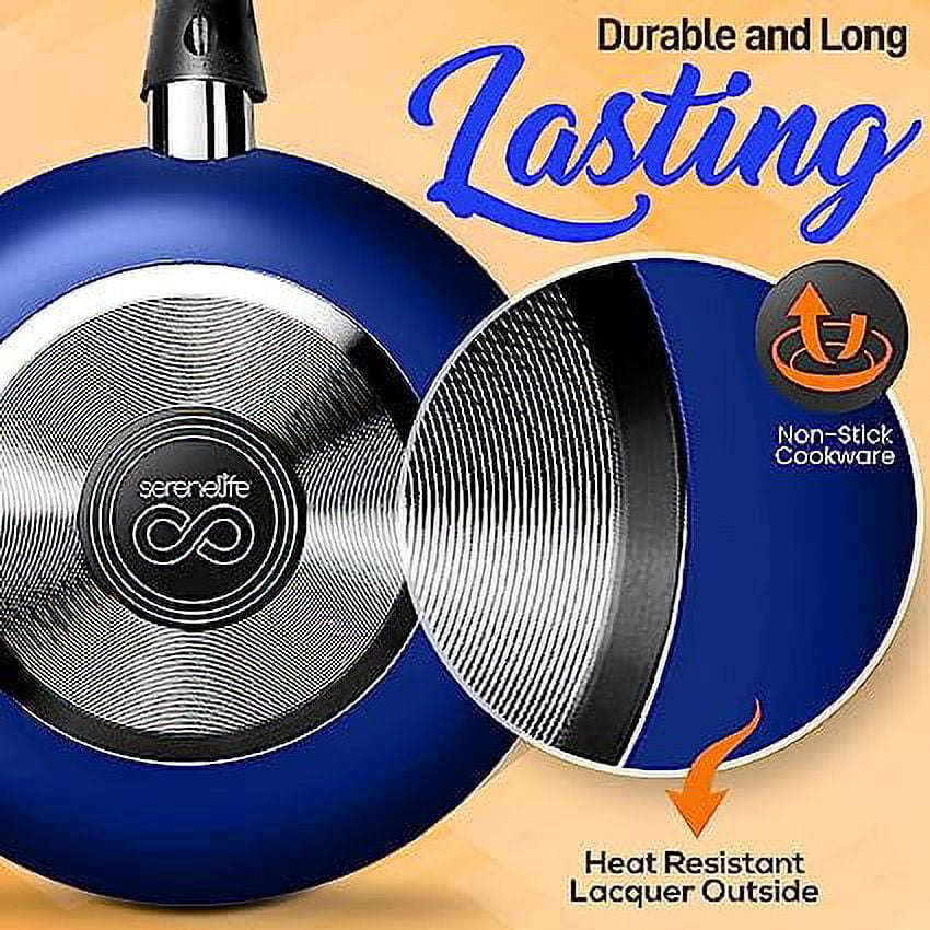 SereneLife 6-Piece Set Black Non-Stick Coating Inside Pots & Pans Basic Kitchen Cookware, Blue - Image 7