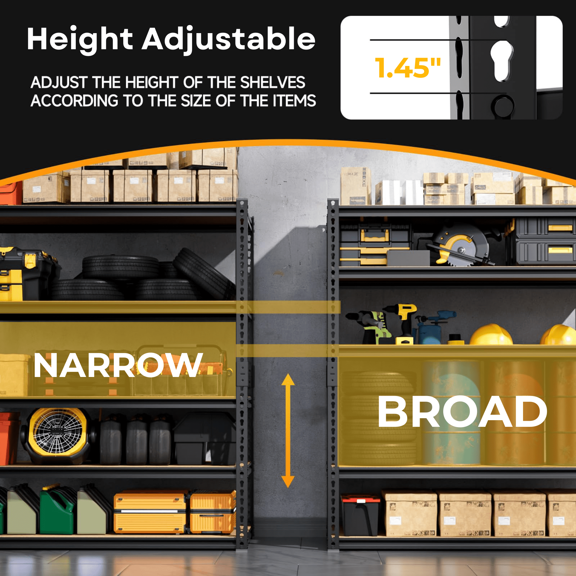 TrumanPick Storage Shelves Garage Shelving Units 5 Tier Metal Heavy Duty Adjustable Shelf Rack 48" W x 24" D x 72" H 3250LBS for Warehouse Pantry Closet, Black - Image 3