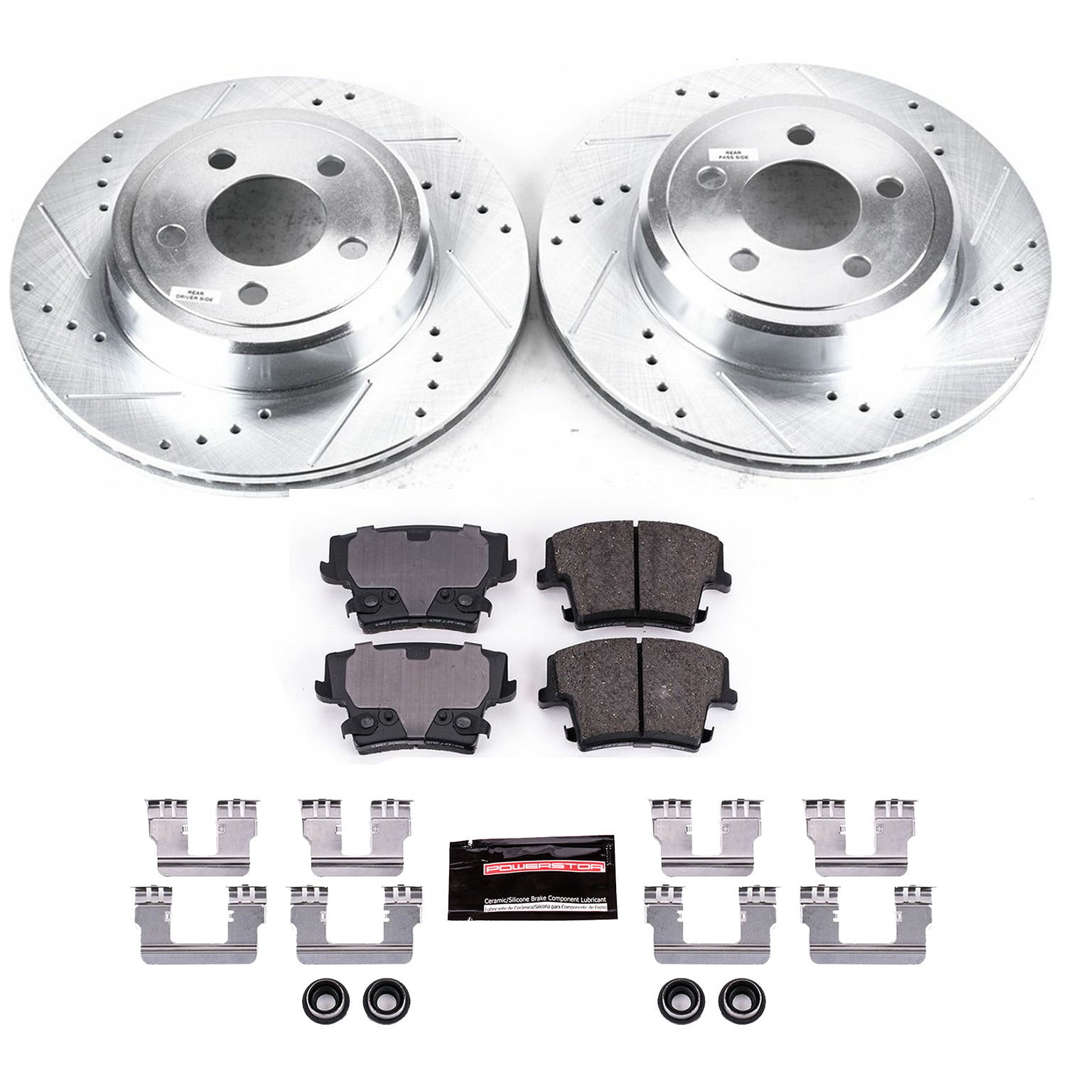 PowerStop Rear Z23 Evolution Sport Carbon-Fiber Ceramic Brake Pad and Drilled & Slotted Rotor Kit Fits: CHRYSLER DODGE Select Models K1720 - Image 6