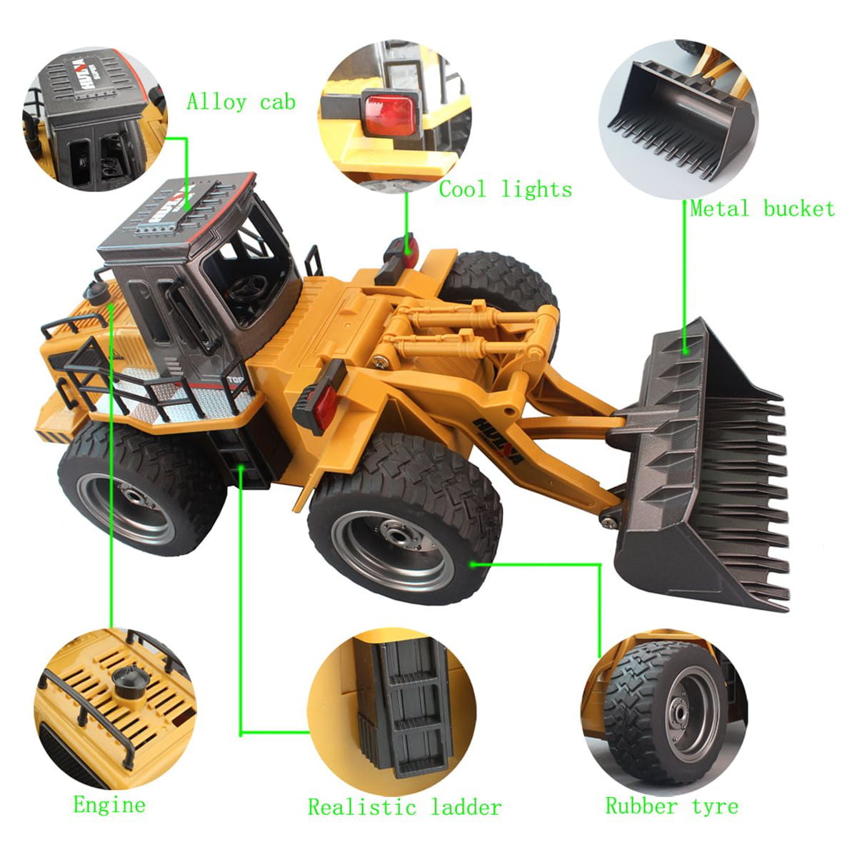 Fisca 1/18 Metal Shovel Remote Control Tractors Toys for Kids, 4WD Kids RC Loaders Construction Vehicles with Lights - Image 2