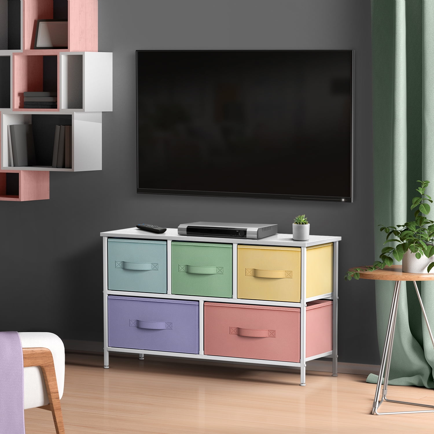 Sorbus 5 Drawer Storage Cube Modern Design Dresser, Pastel/White - Image 5