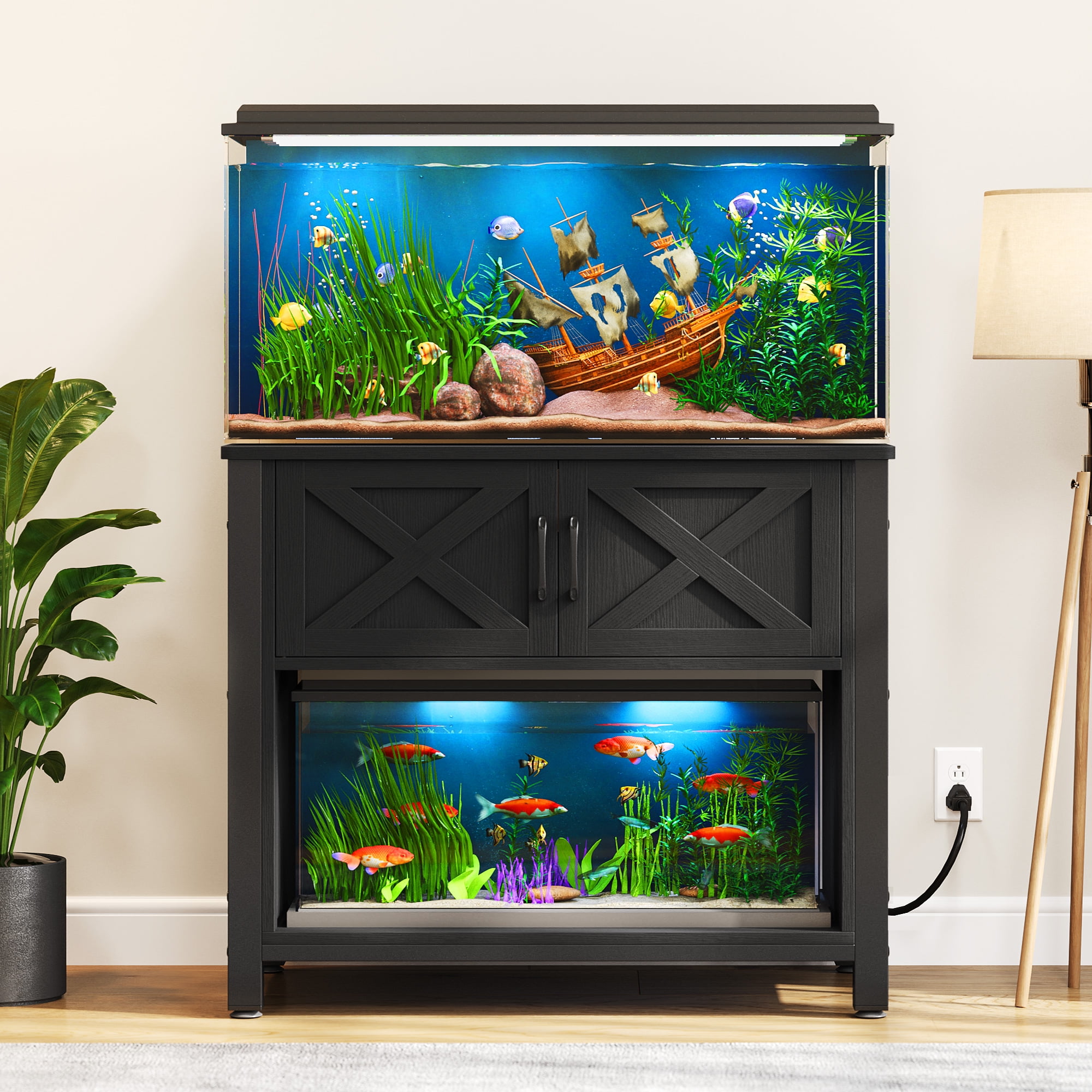 Dextrus Heavy Duty Metal Aquarium Stand with Power Outlets, 40-55 Gallon Fish Tank Stand, Turtle Tank, Reptile Terrarium with Cabinet, 670LBS Capacity-Black - Image 4