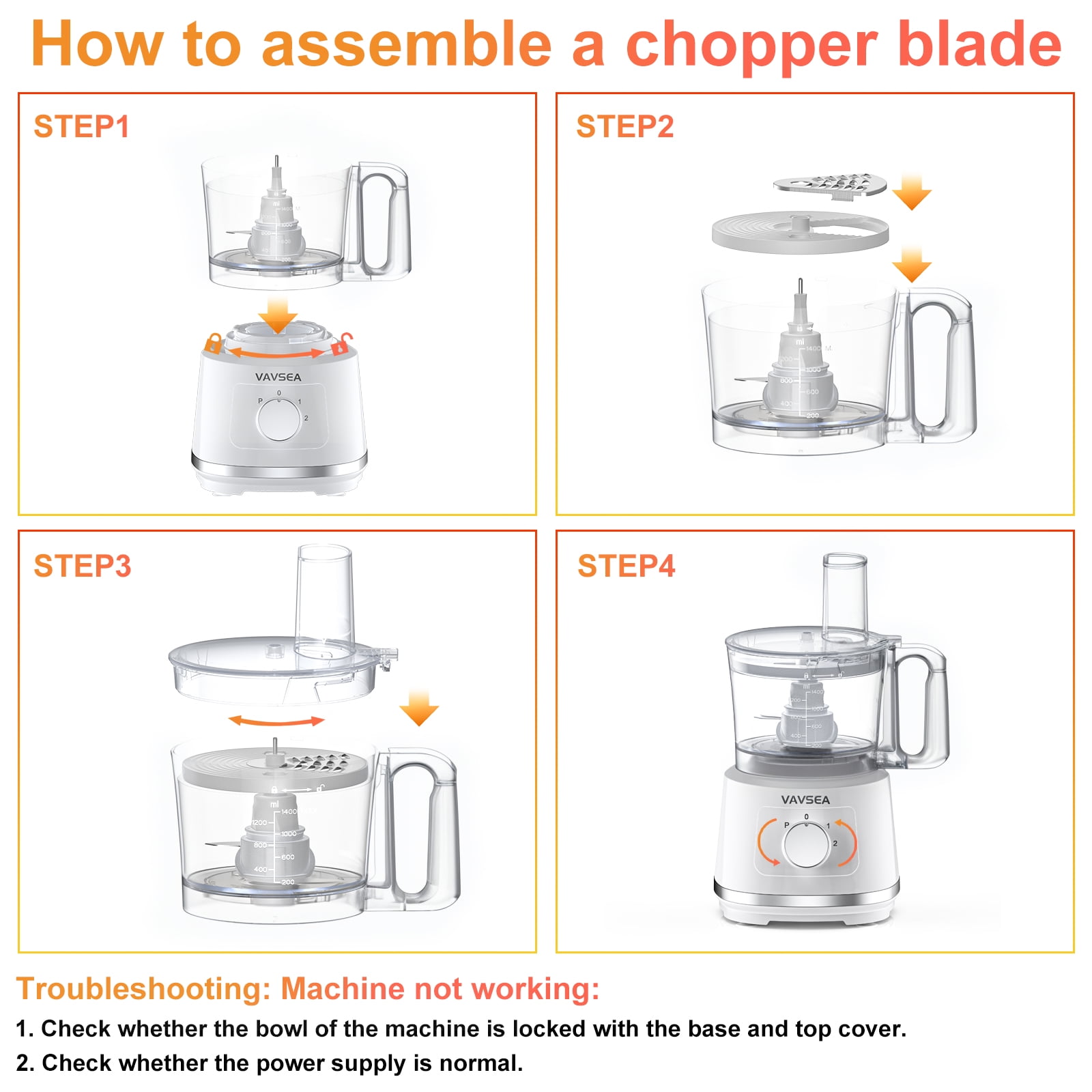 VAVSEA 8 Cup Food Processor and Vegetable Chopper for Dicing, Slicing, Shredding, and Mincing, New Food Chopper for Vegetables, Meat, Grains, Nuts - Image 2