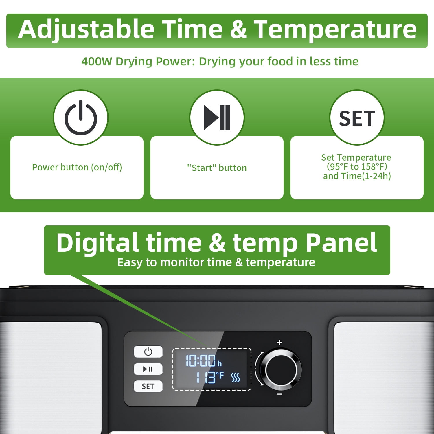 FOUKUS 7-Tray Food Dehydrator Machine: 400W Electric Food Dryer for Jerky, Fruits, Vegetables, Dog Treats, Herbs, Snacks - Adjustable Temperature & 24H Timer, LCD Display, Silicone Tongs Included - Image 7