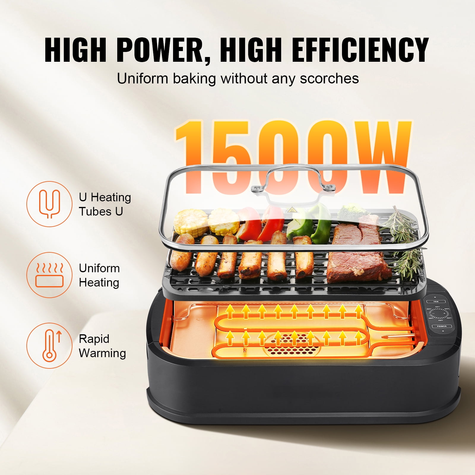 BENTISM Smokeless Indoor BBQ Grill 110sq.in 1500W Nonstick Surface Smoke Extractor - Image 4