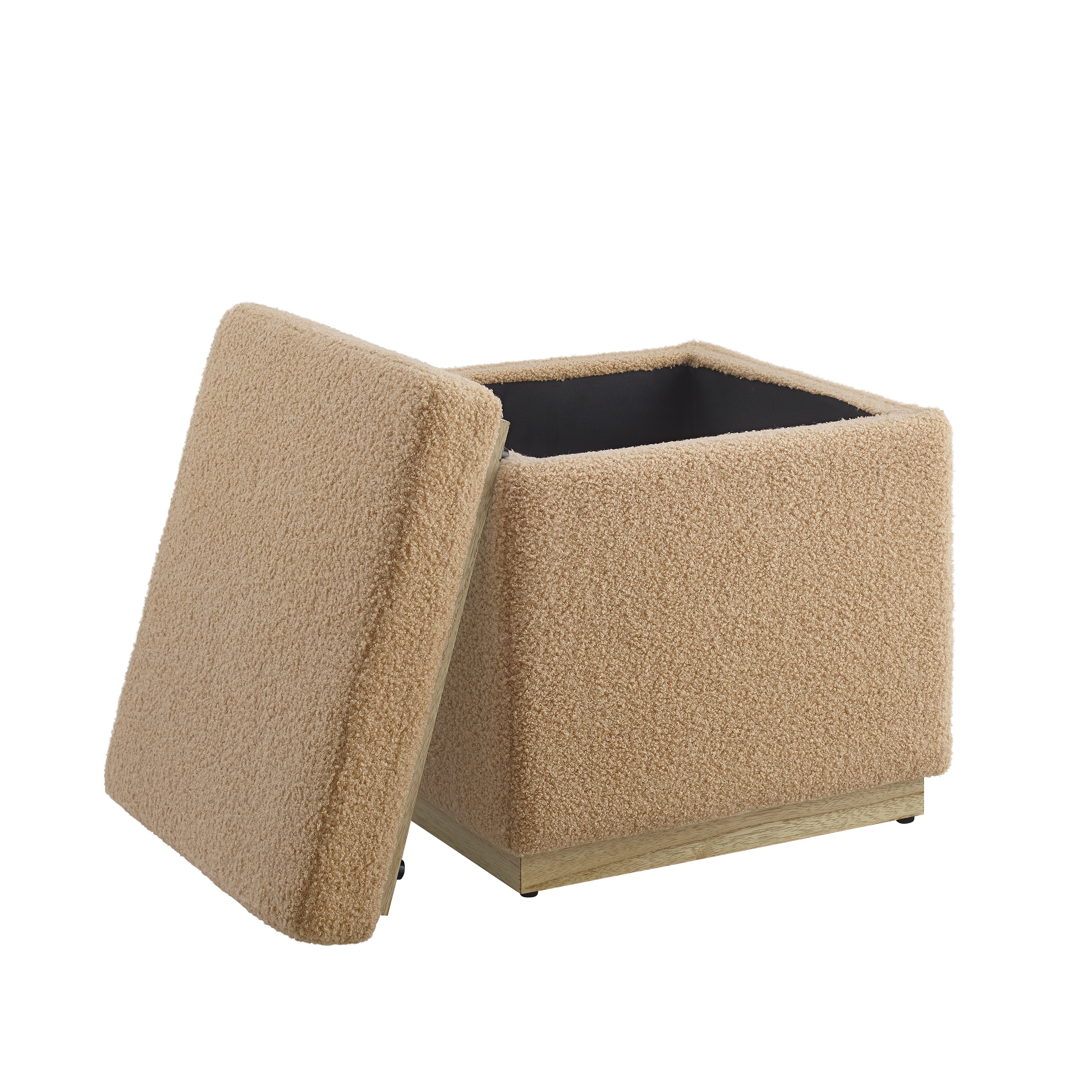 Linon Elta Square Storage Ottoman, Tan Sherpa - Image 3