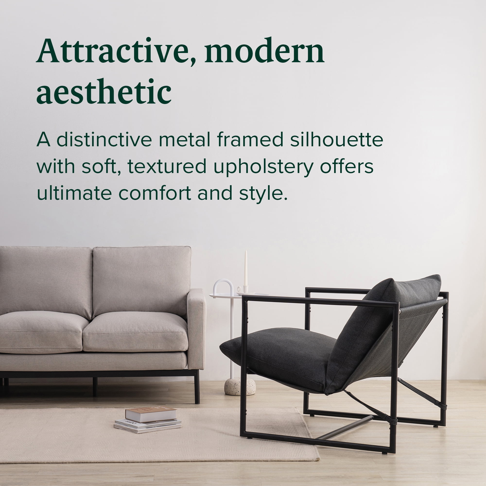 Zinus Aidan Metal Framed Indoor Sling Accent Chair, Dark Grey - Image 11