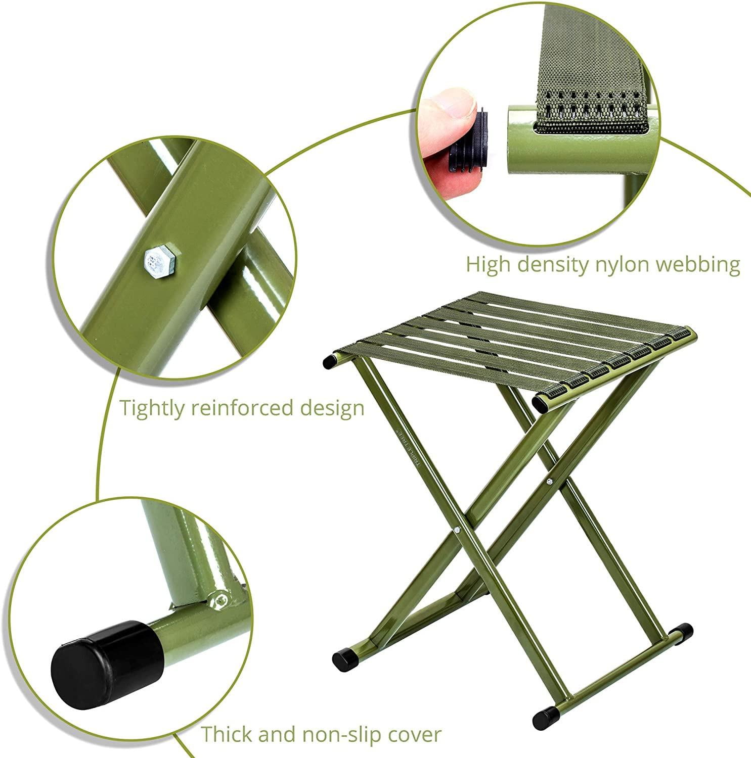 2pcs Folding Camping Stools, Heavy Duty Metal Portable Chair with Breathable Nylon Seat Anti-Slid Leg Cover for Outdoor Walking Hiking Fishing Gardening Bathroom Stool, Green 13.9x14.3x17.8inch - Image 5