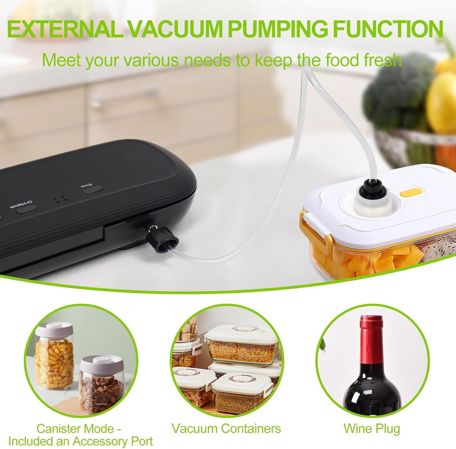 Rongsi Vacuum Sealer Machine, Food Vacuum Sealer Machine with Build-in Cutter, Compact Design with External Vacuum System with 15 Seal Bags Kit, Dry Moist Fresh Modes (Black) - Image 2