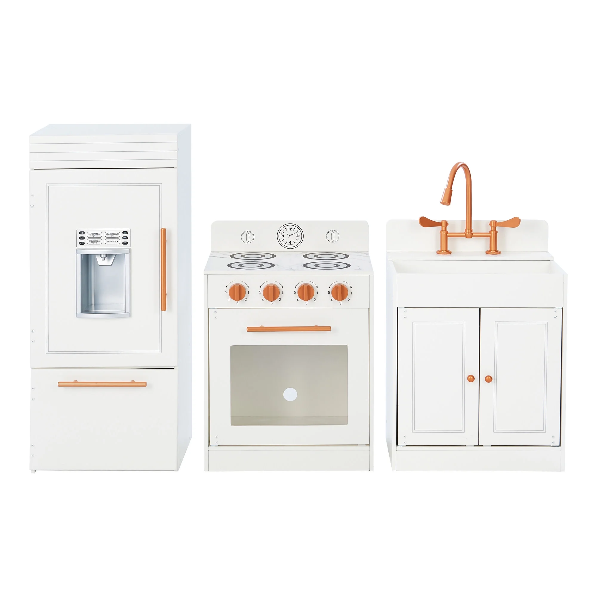 Teamson Kids Little Chef Paris Modular Play Kitchen with Refrigerator, Range Stovetop Oven, Sink, Ice Maker, White/Rose Gold - Image 7