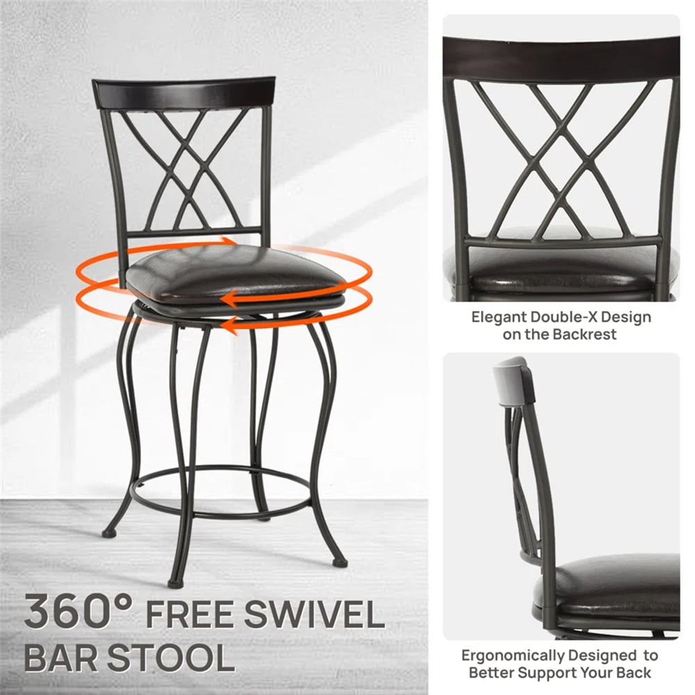 Homy Casa Swivel Bar Stools Set of 2, 26 inch Padded Stools Suitable for Bar, Kitchen, Dining - Image 5