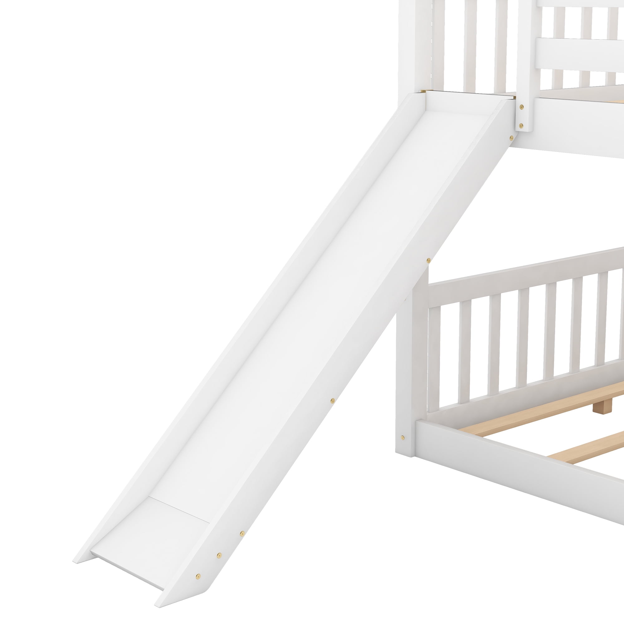 Euroco Full over Full Floor Bunk Bed with Changeable and Ladder, Solid Wood for Kids Teens Adults,White - Image 9