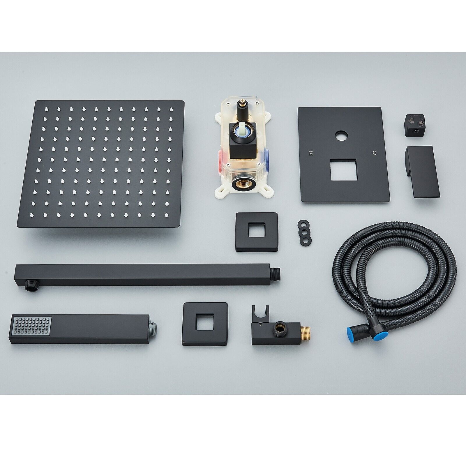 Zovajonia Matte Black Shower System 8 Inches Shower Faucet Set, Rain Shower Head with Handheld Spray Bathroom Ceiling Mount Shower Fixtures - Image 2