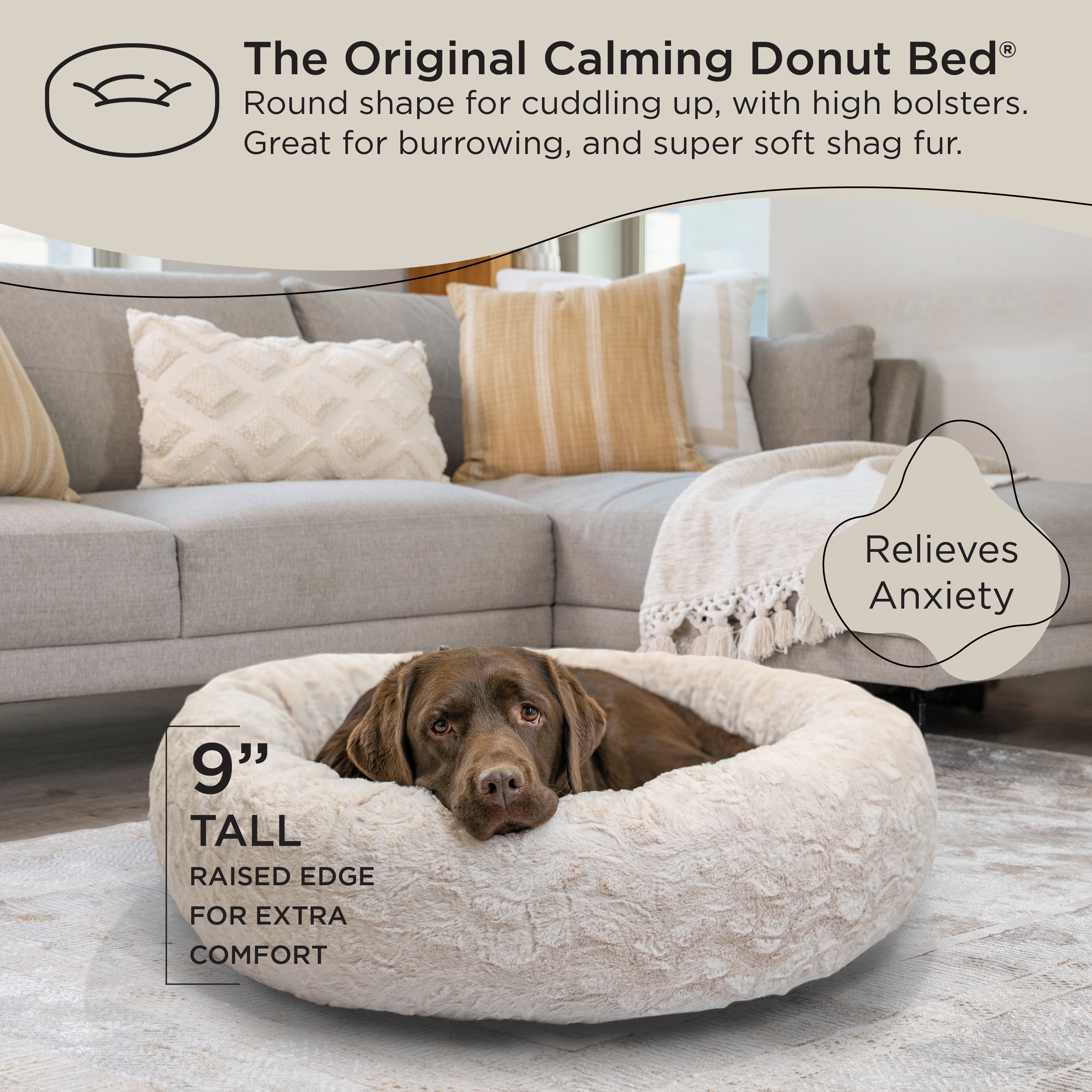 Best Friends by Sheri The Original Calming Donut Dog and Cat Bed in Lux Fur Oyster, Large 36x36" - Image 2
