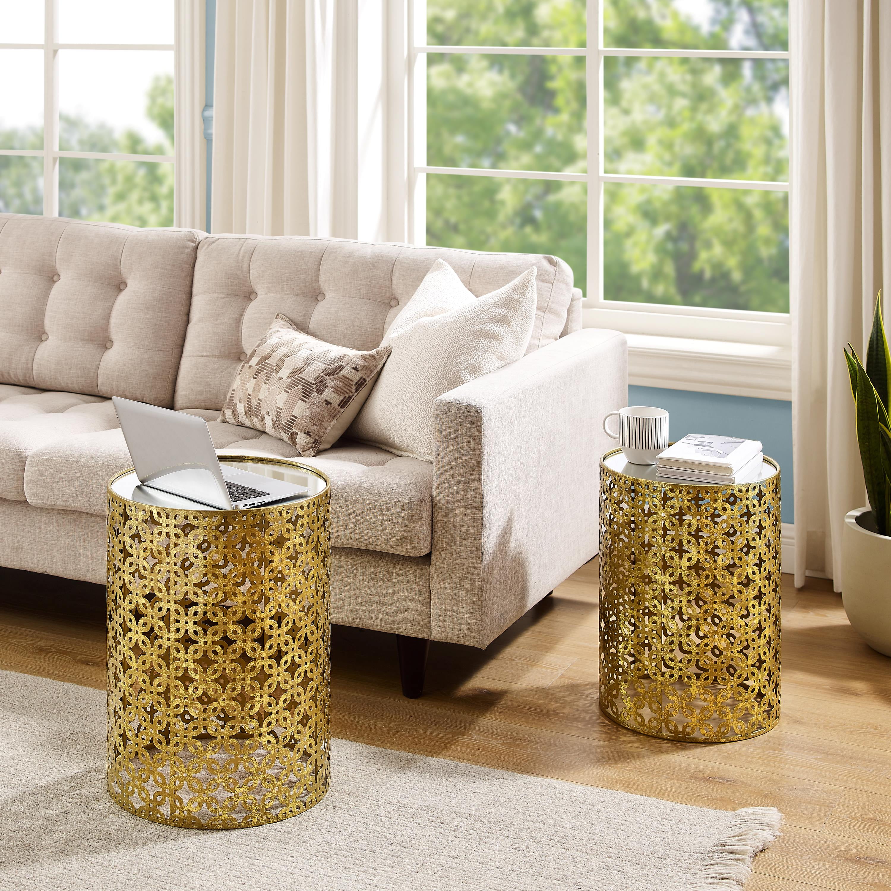 Linon Geometric Metal Nesting Table Set in Gold - Image 2