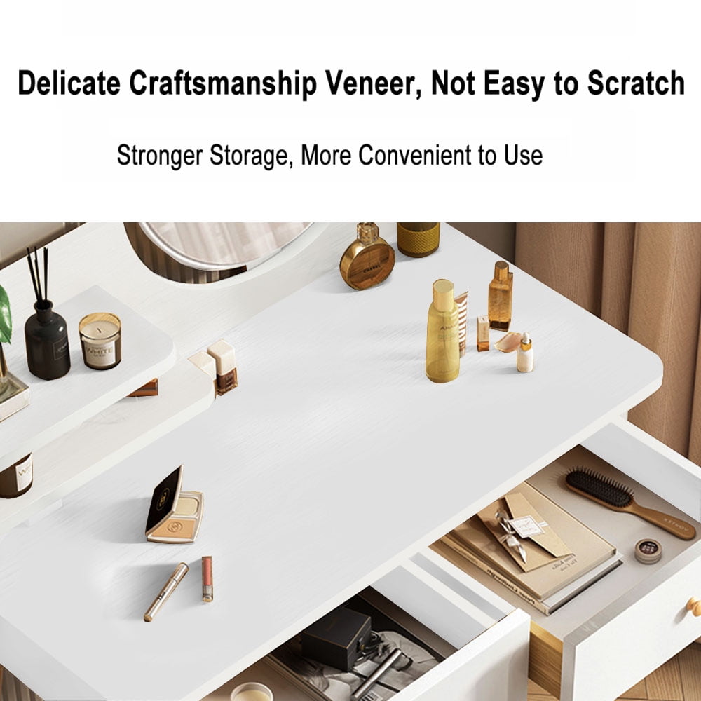 Liyufly Modern White Vanity Desk with Mirror, Solid Wood Makeup Vanity Dressing Table for Women Girls (Without Stool and LED) - Image 2