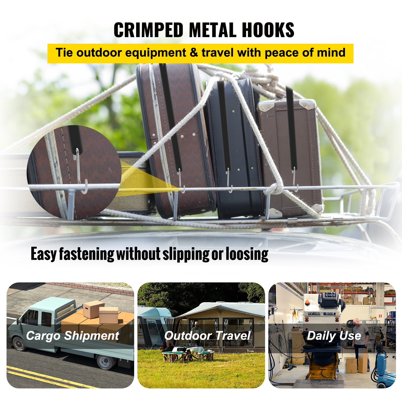 VEVOR Rubber Bungee Cords, 53 Pack 31" Long, Weatherproof EPDM Rubber Tie Down Straps with Crimped S Hooks, Heavy Duty Outdoor Tarp Straps for Securing Flatbed Trailers, Canvases, Cargo, and More - Image 6