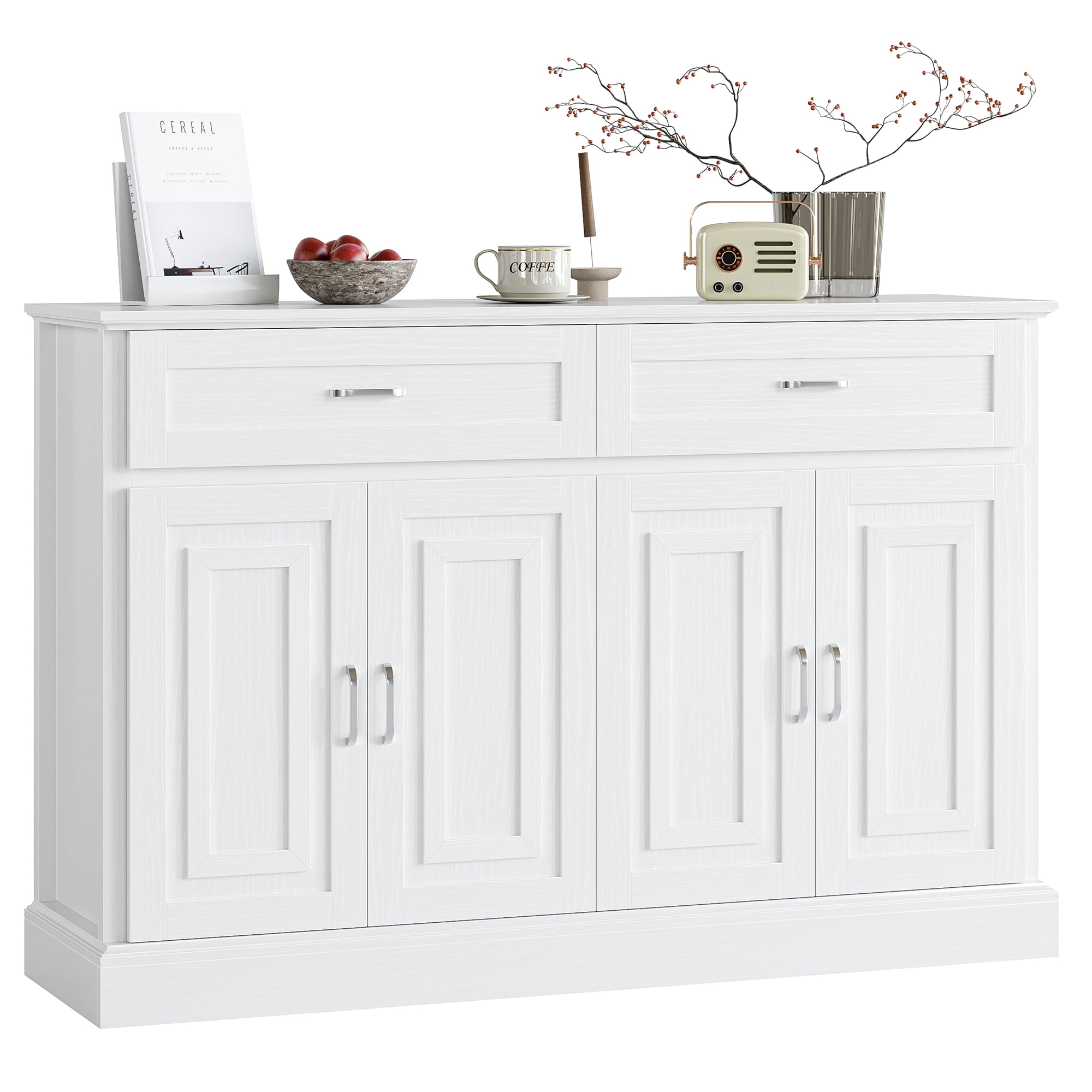 Homfa Modern Kitchen Sideboard Buffet Table, 4 Door 2 Drawer Wood Storage Cabinet Coffee Bar for Living Room Entryway, White - Image 6