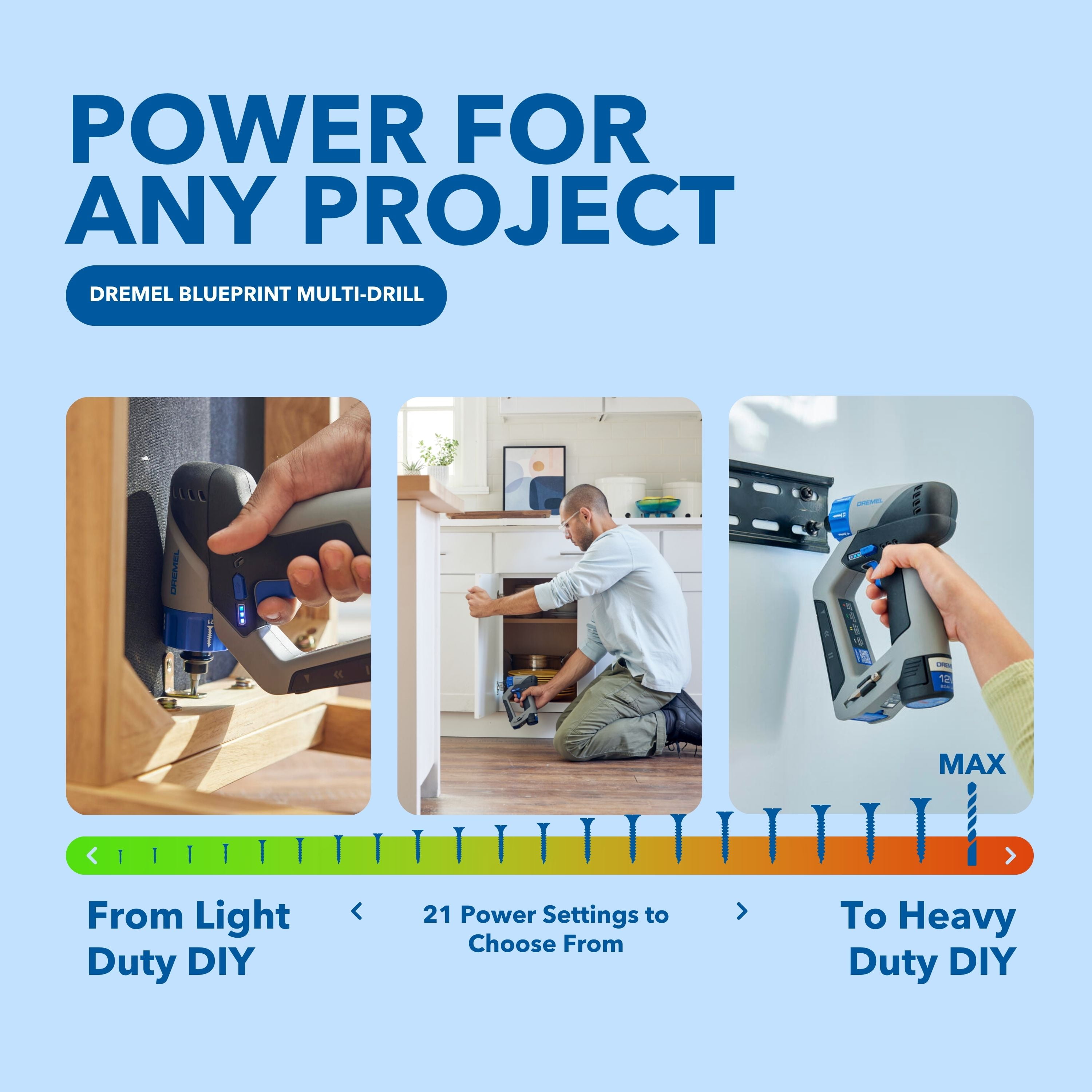 Dremel Blueprint 3 in 1 Drill/Driver with Integrated Stud Finder, Detachable Bubble Laser Level & 12 Bits - Image 2