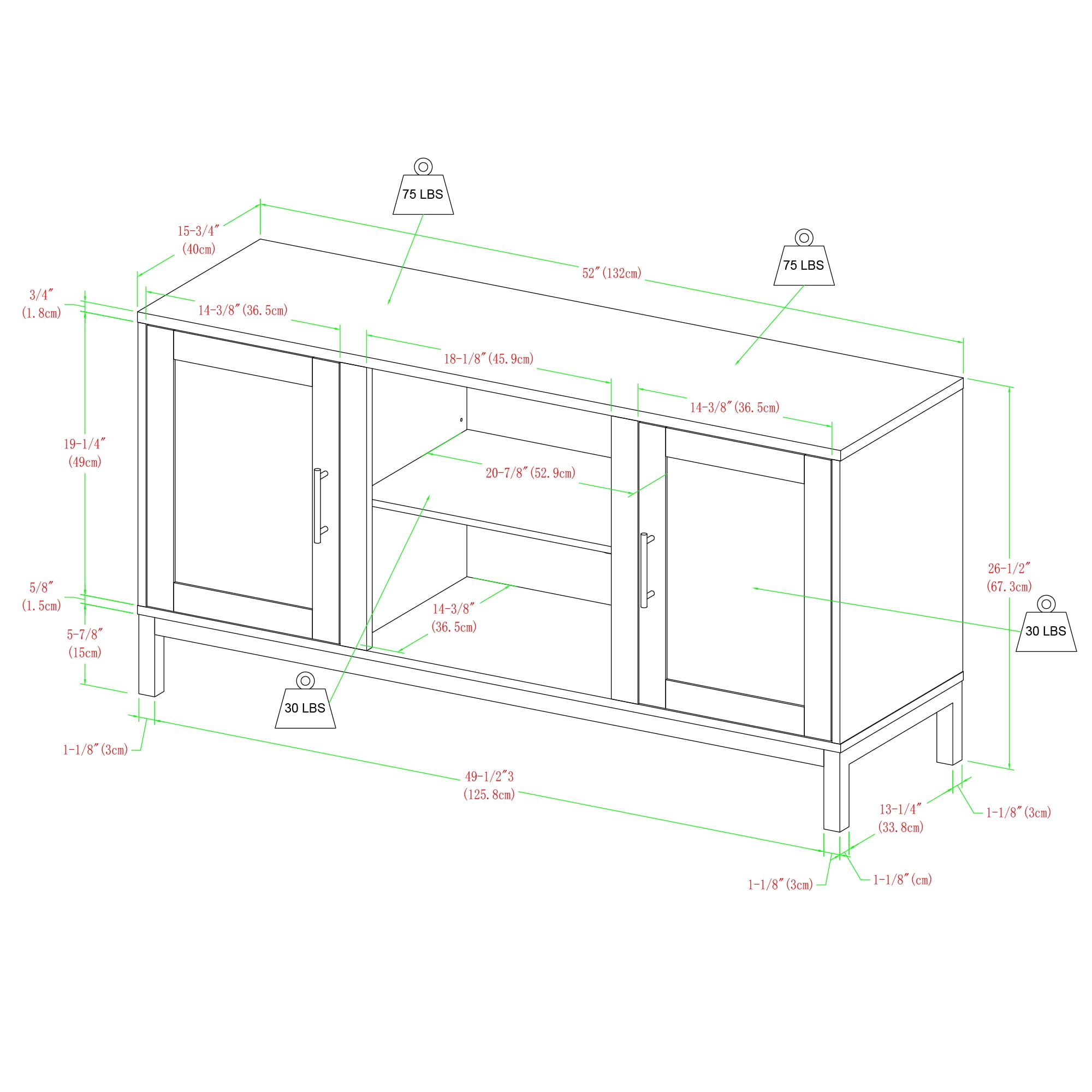 Walker Edison Modern 2-Door TV Stand for TVs up to 58", White - Image 4