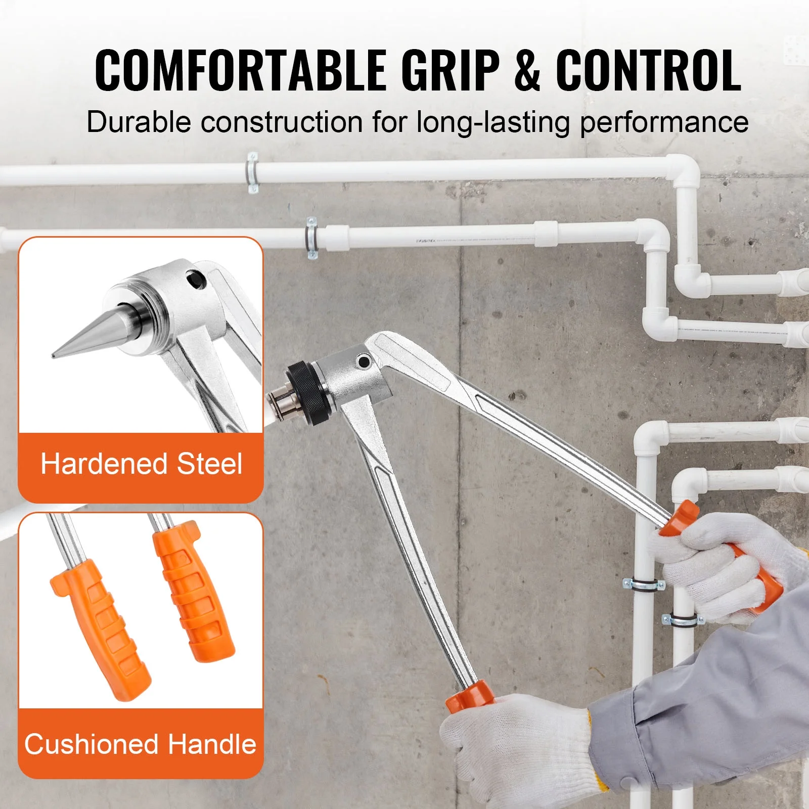 VEVOR Pipe Tube Expander, 1/2", 3/4", 1" OD Manual Lever PEX Tubing Expander, PEX Tools Expander with 3 Expander Heads, Pipe Cutter, Grease for PEX Tube and Copper Pipe - Image 6