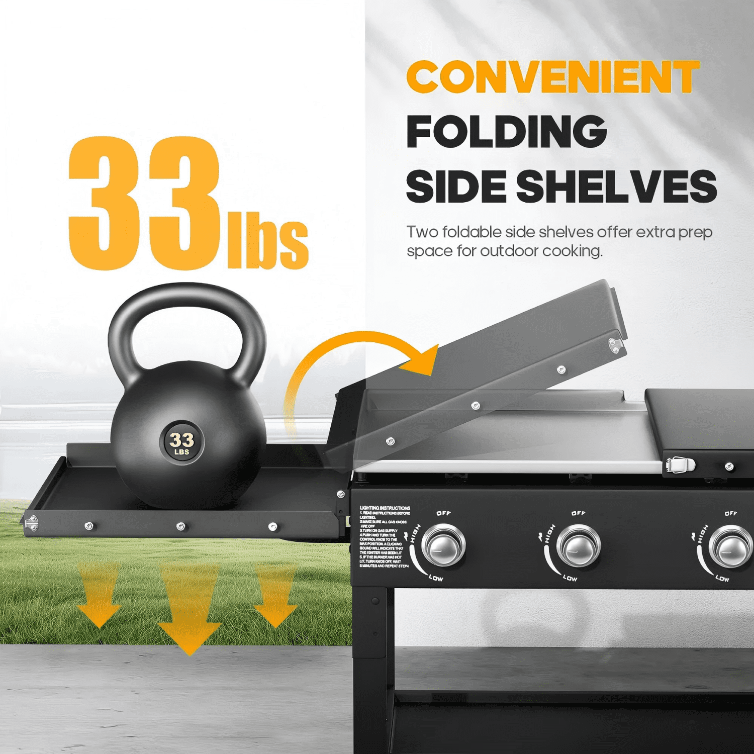 SUGIFT 36" 4-Burner Propane Gas Griddle, 60,000 BTU Flat Top Grill with Side Shelf for Outdoor BBQ & Camping - Image 2