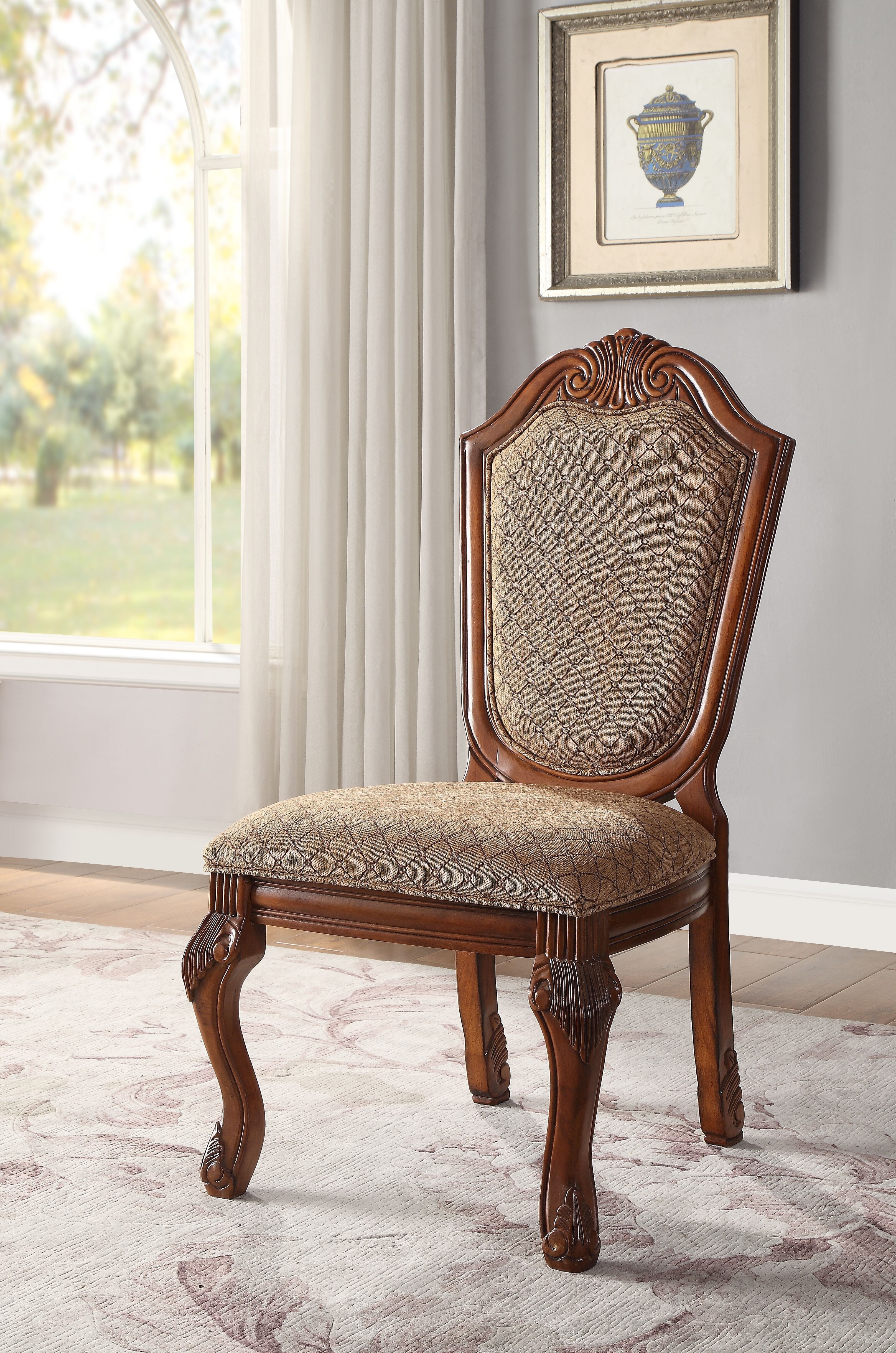 ACME Chateau De Ville Side Chair (Set-2) - Fabric & Cherry - Image 2