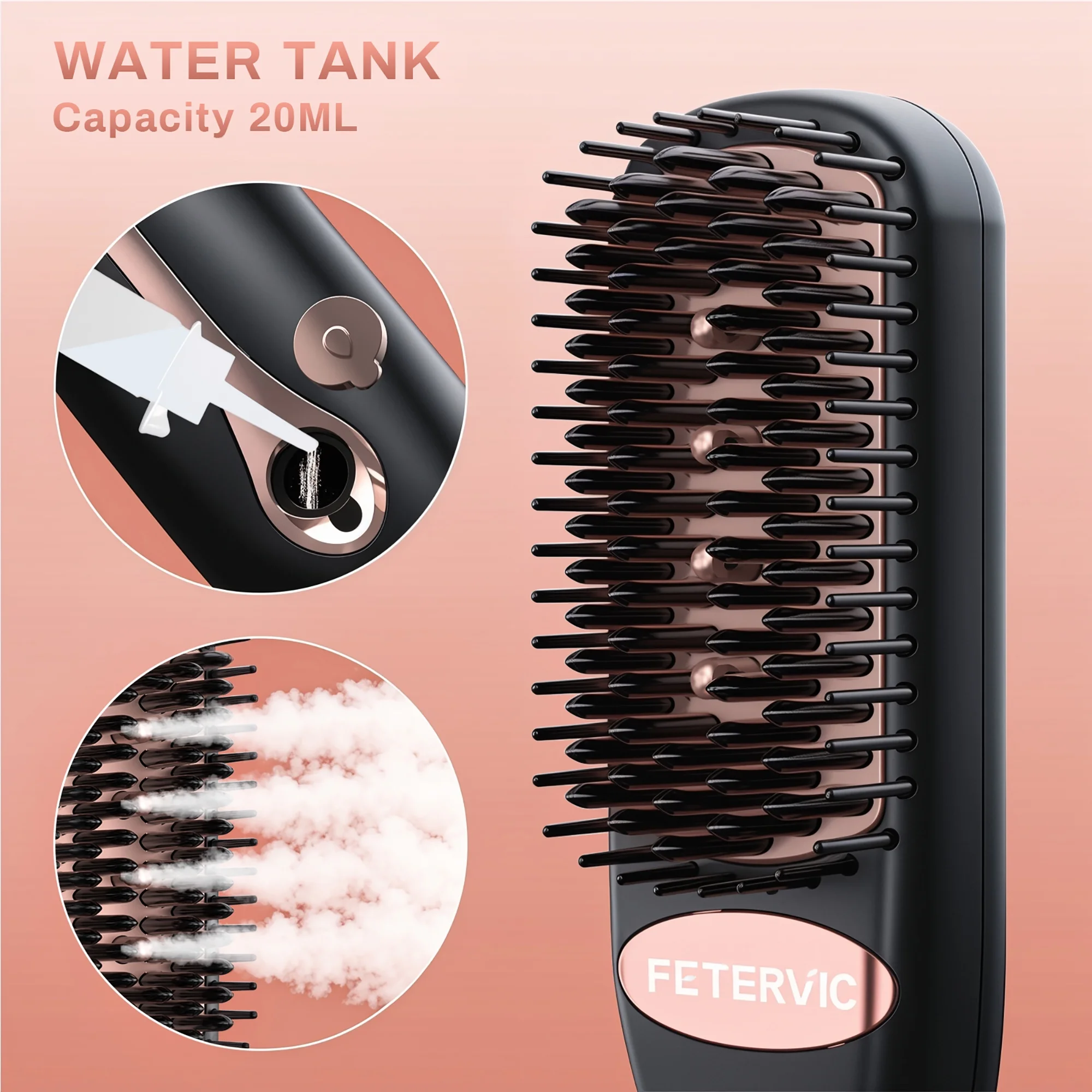 Hair Straightener Brush, FETERVIC Steam Hair Straightening Comb for All Hair Types , 13 Temp Settings & 30s Fast Heating & 60-Minute Auto Shut-Off - Gifts for Women - Image 4