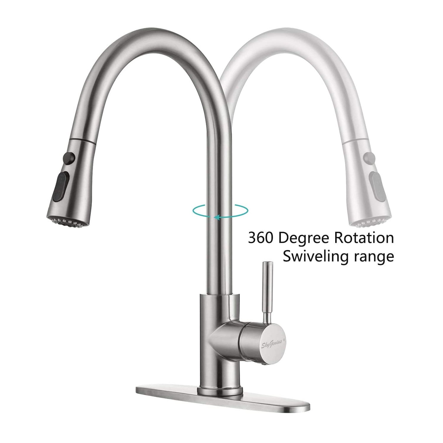 SkyGenius Pull Down Kitchen Faucet with Sprayer Single Handle Sink Faucet Brushed Nickel for Kitchen - Image 9