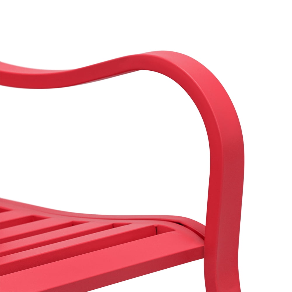 Abble Outdoor Metal Garden Bench Steel Patio Loveseat Park Bench, Red - Image 2