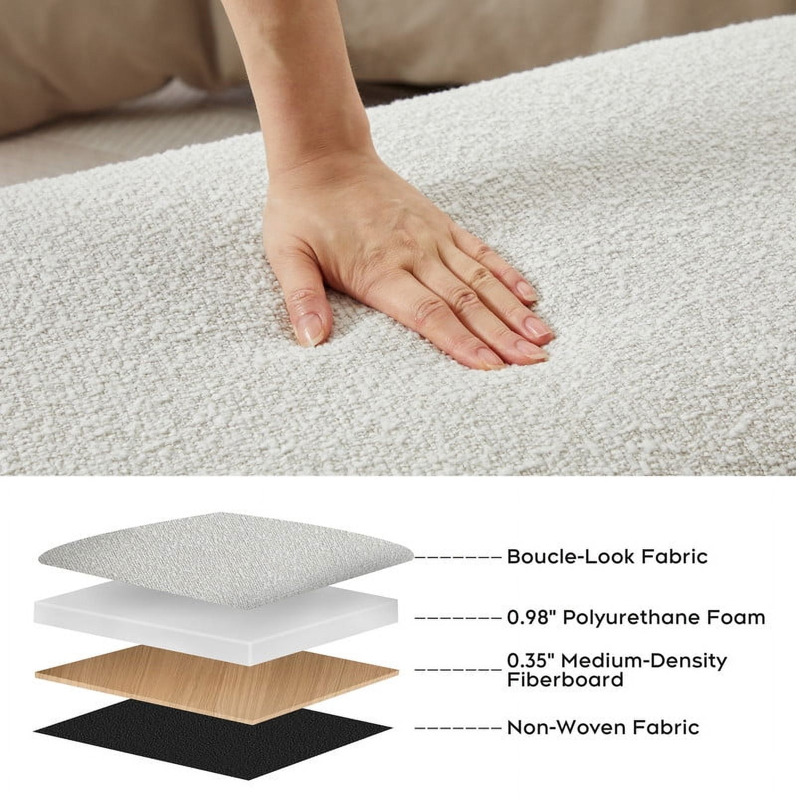 Othniel 44" Beige Boucle Storage Ottoman Bench for Living Room Bedroom Oval Footrest Wood Legs - Image 6