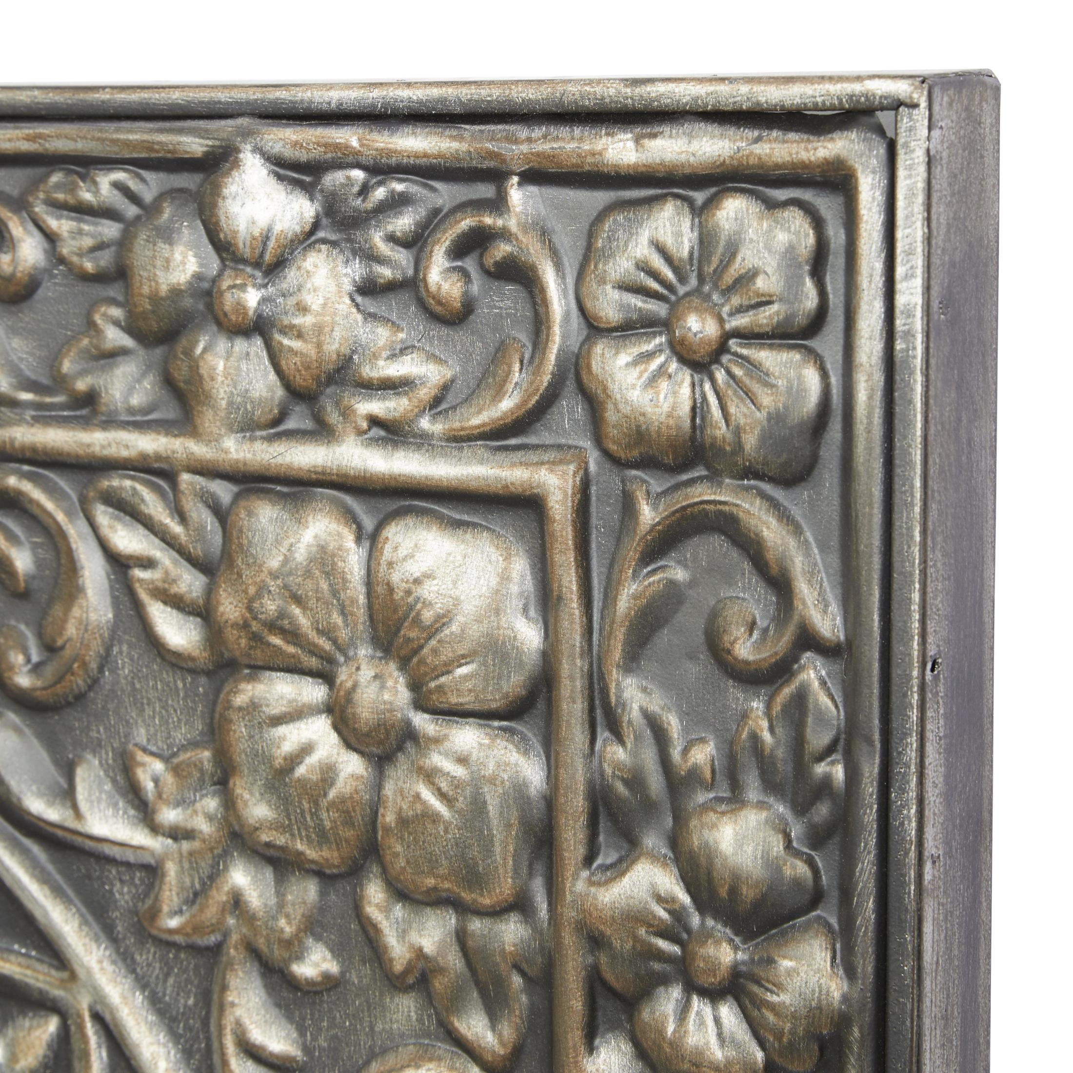 DecMode Silver Metal Embossed Scroll Floral Wall Decor with Gray Backing - Image 12