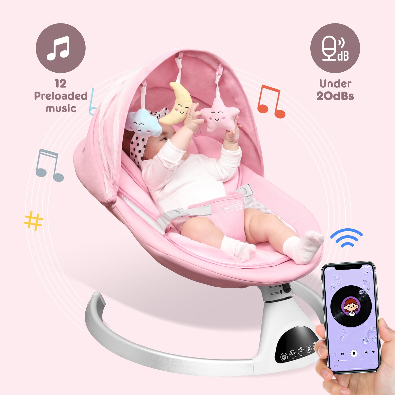 HARPPA Electric Baby Swing for Infants with Remote Control, 5 Sway Speed, Pink - Image 5