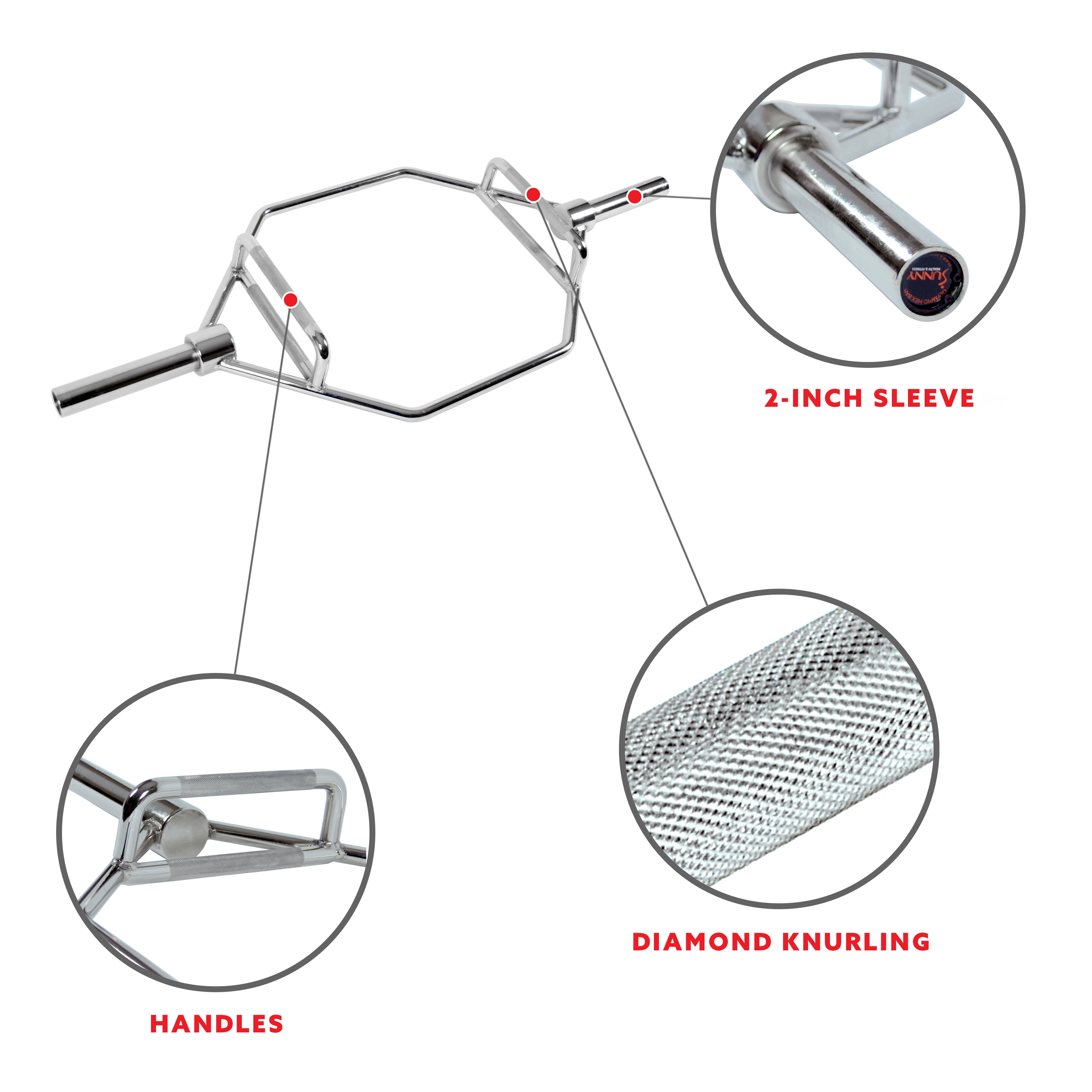 Sunny Health & Fitness Diamond Knurled Olympic Hex Barbell, Deadlift Bar, Cap Hex Bar, OB-HEX - Image 11