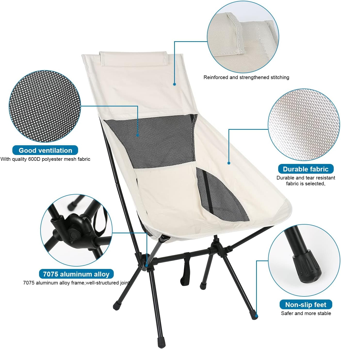 GVDV High Back Camping Chair, Lightweight Camping Chair with Headrest, Stable Portable Folding Chair for Outdoor Camp, Hiking, Backpacking - Image 5