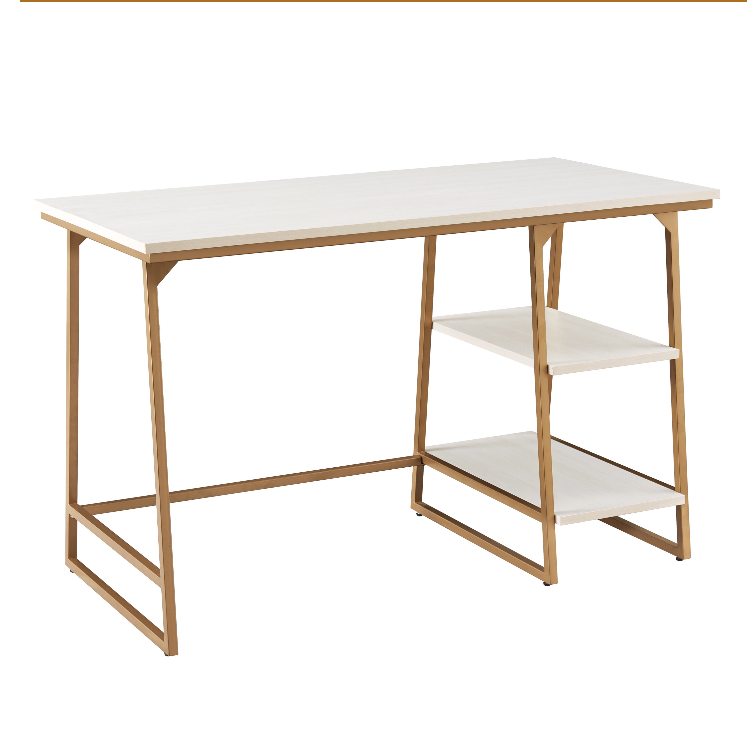 Leick Home Reversible Stepped Tier Shelf Rectangular Desk in White Herringbone/Satin Gold Finish - Image 10
