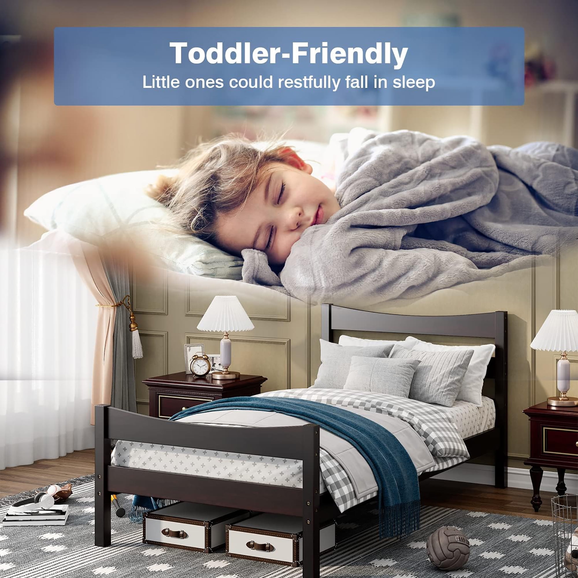 Gymax Twin Size Platform Bed Frame Foundation w/Headboard &Wood Slat Support Espresso - Image 8