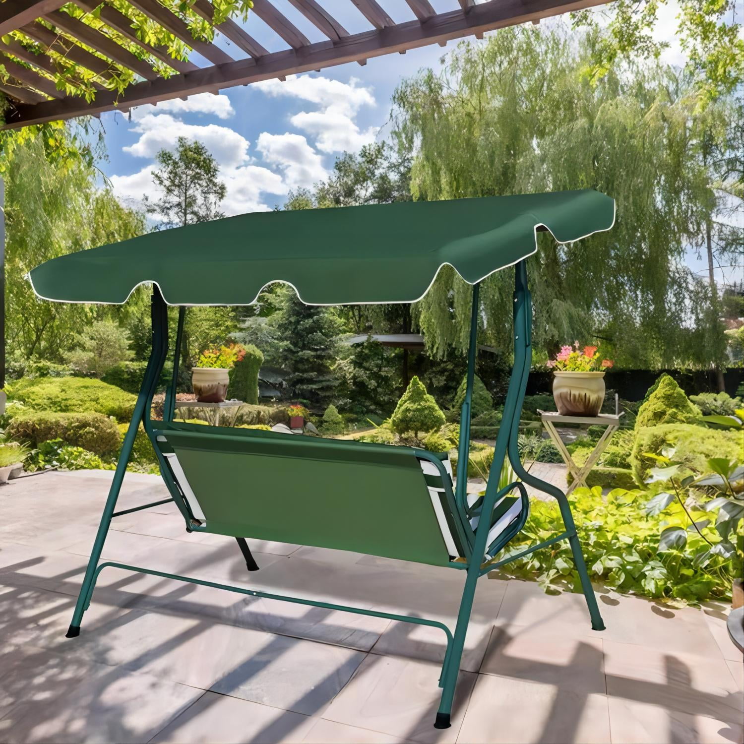 YouYeap 3 Seat Outdoor Patio Swing Chair with Removable Cushion, Green - Image 7